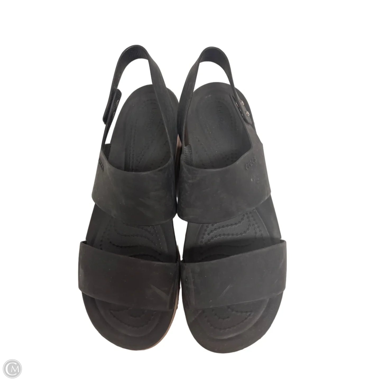 Sandals Heels Wedge By Crocs In Black, Size: 9