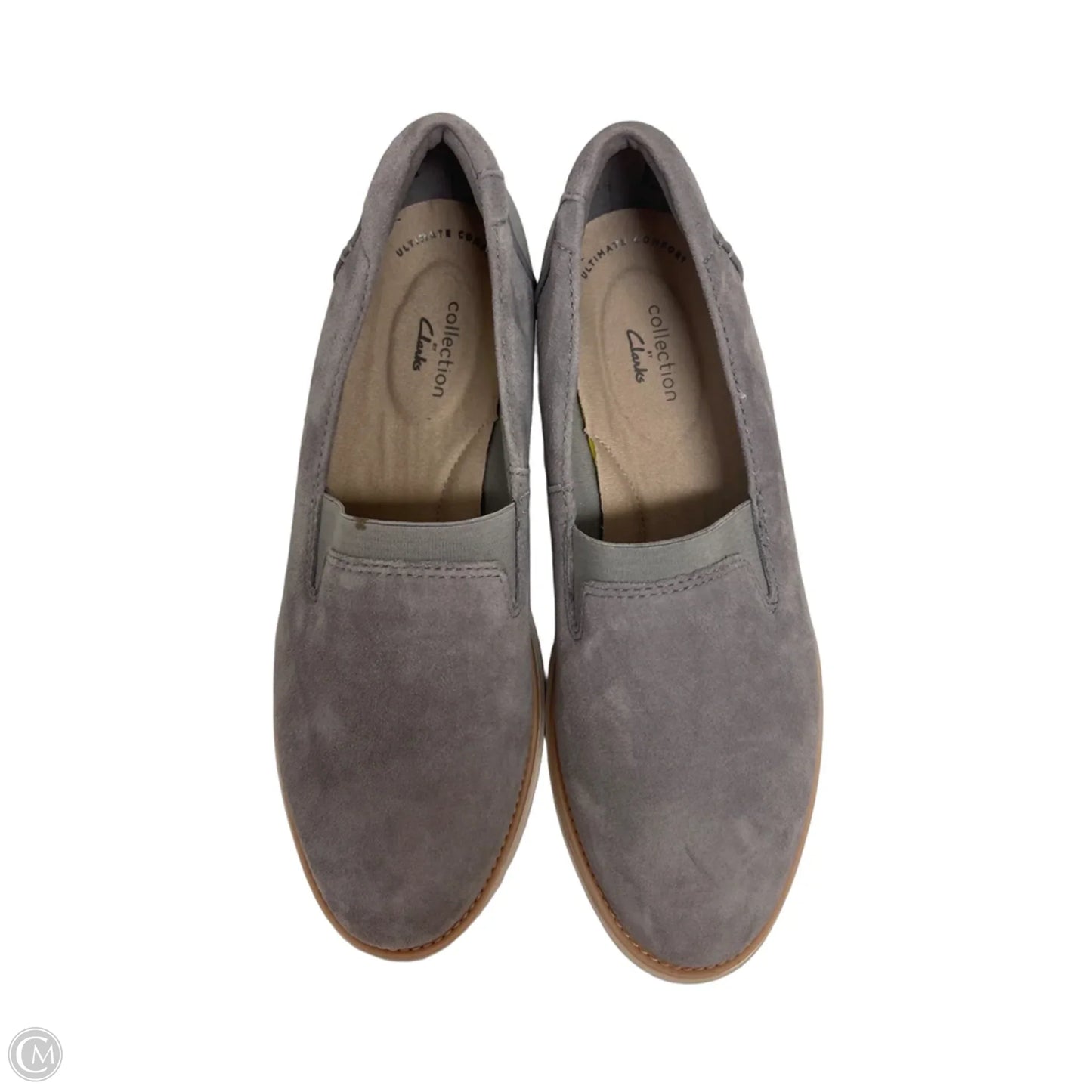 Shoes Heels Wedge By Clarks In Grey, Size: 7