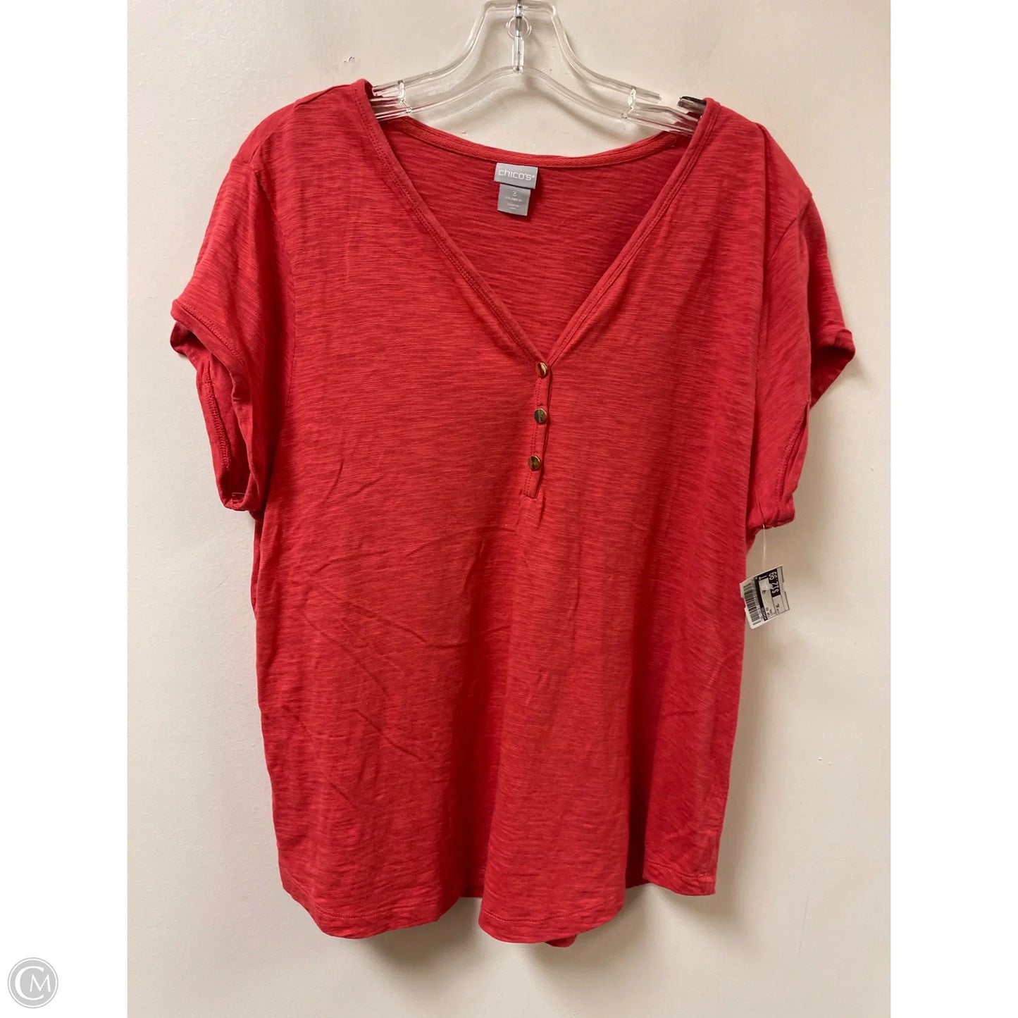 Top Short Sleeve By Chicos In Coral, Size: Xl