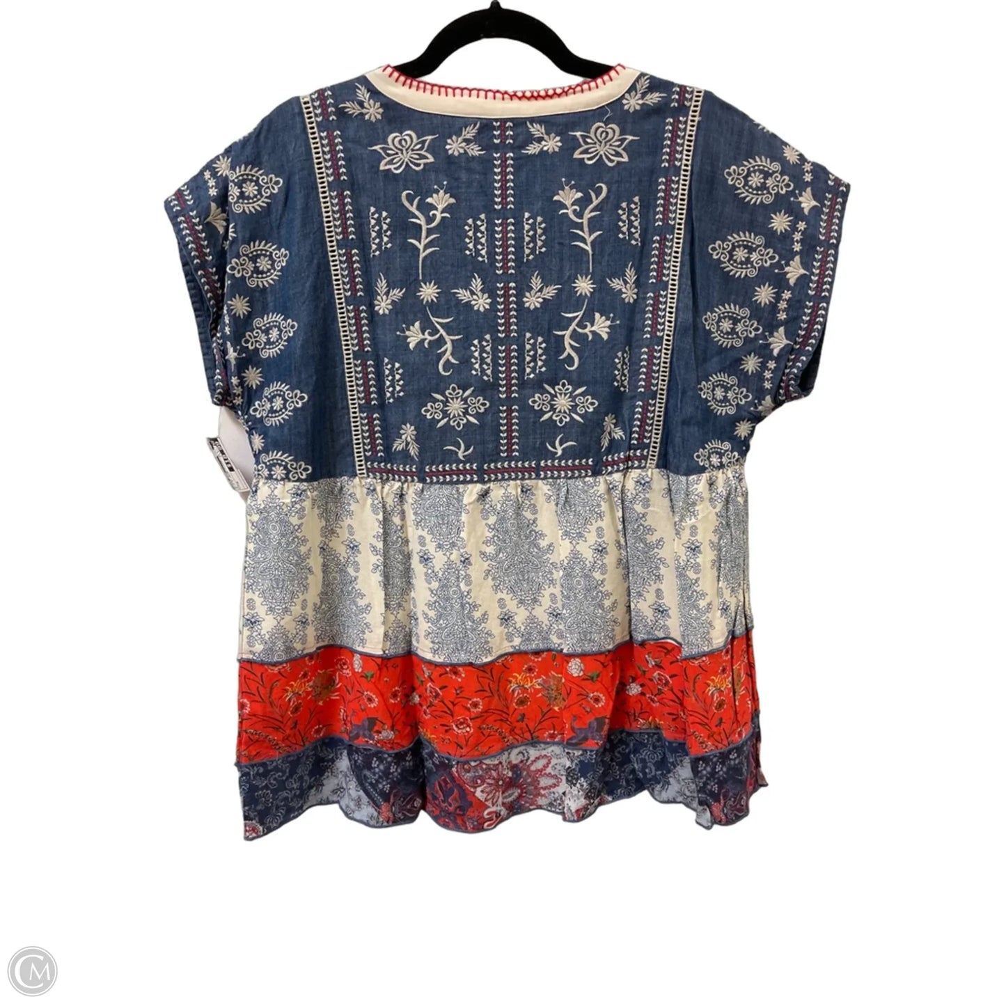 Blouse Sleeveless By John Mark In Blue & Cream, Size: M