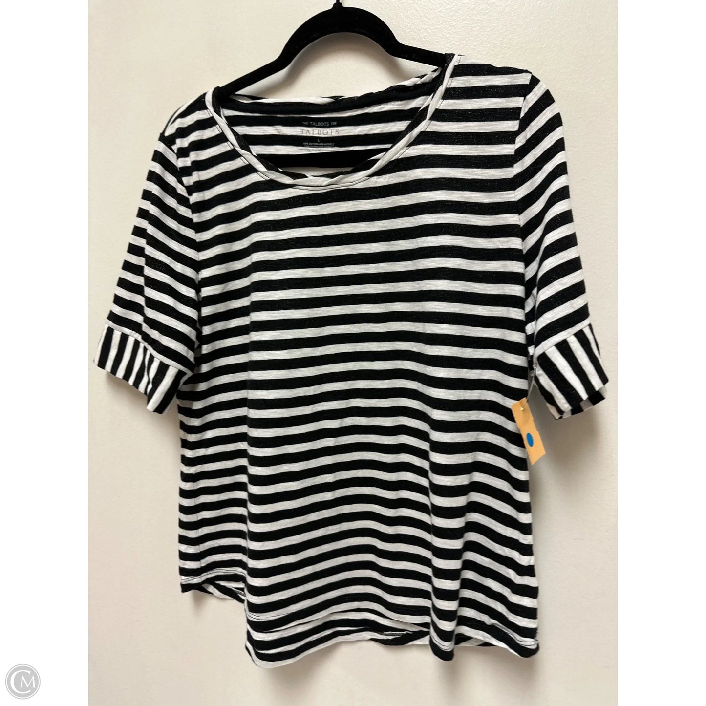 Top Short Sleeve By Talbots In Black & White, Size: L