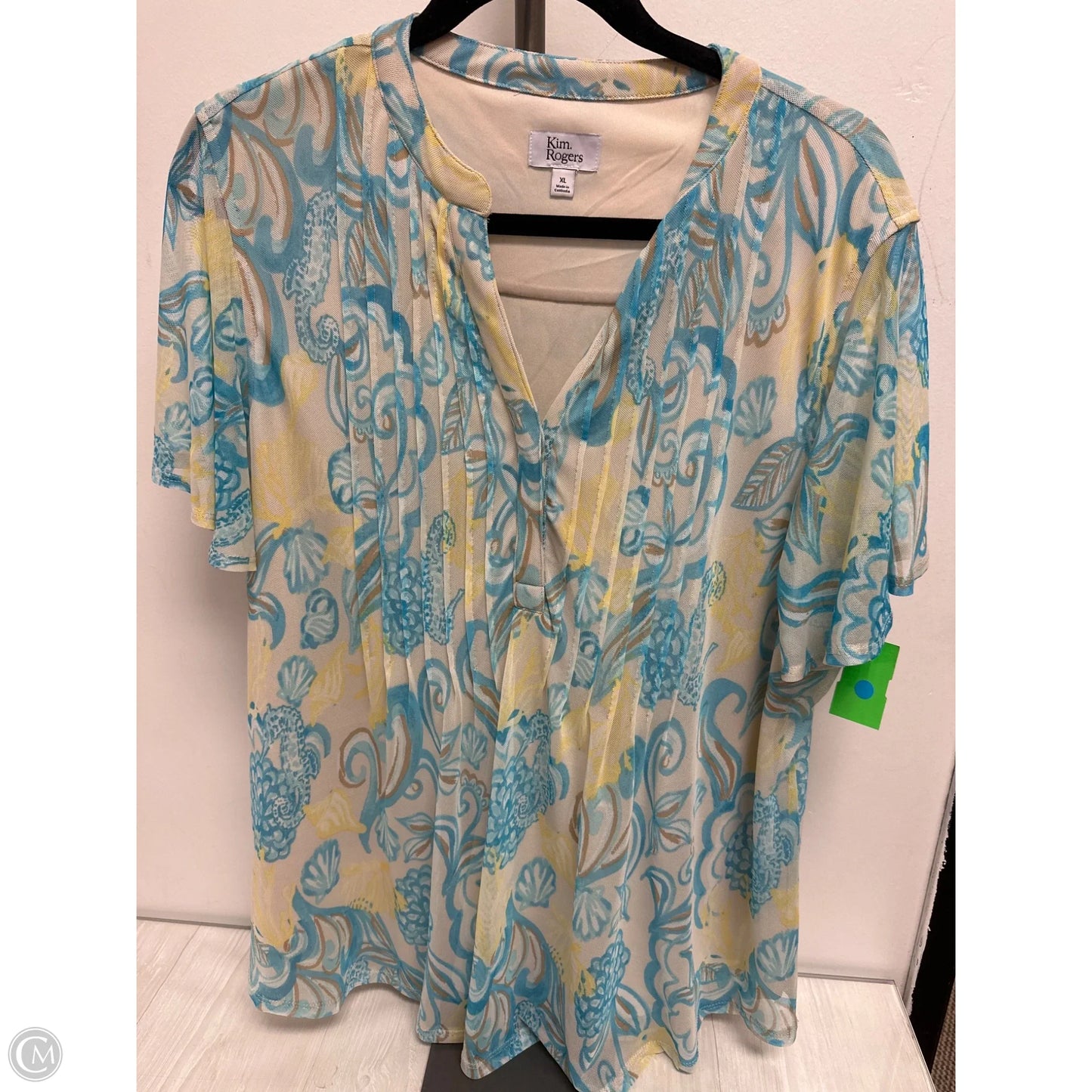 Top Short Sleeve By Kim Rogers In Blue & Yellow, Size: Xl