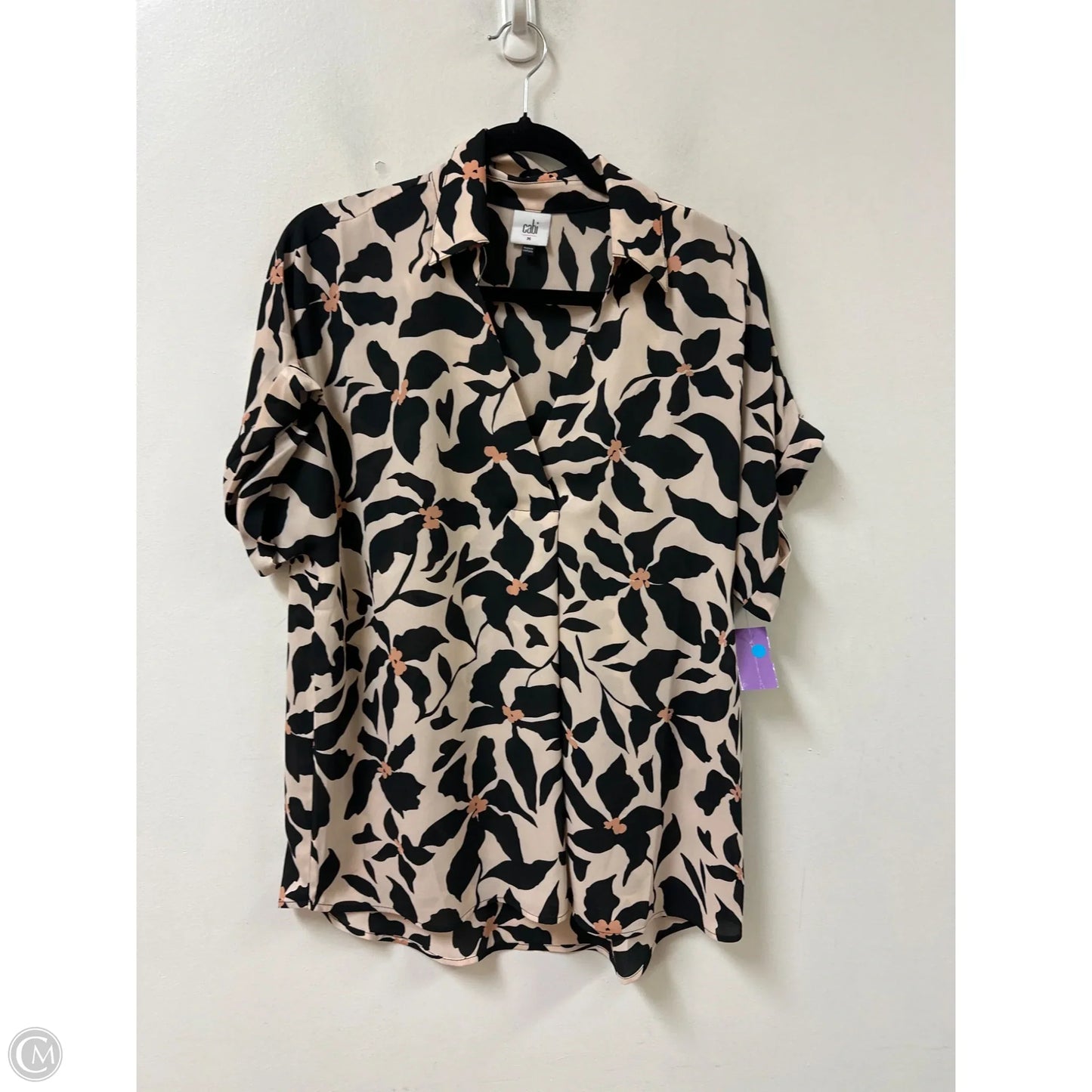 Top Short Sleeve By Cabi In Black & Tan, Size: M