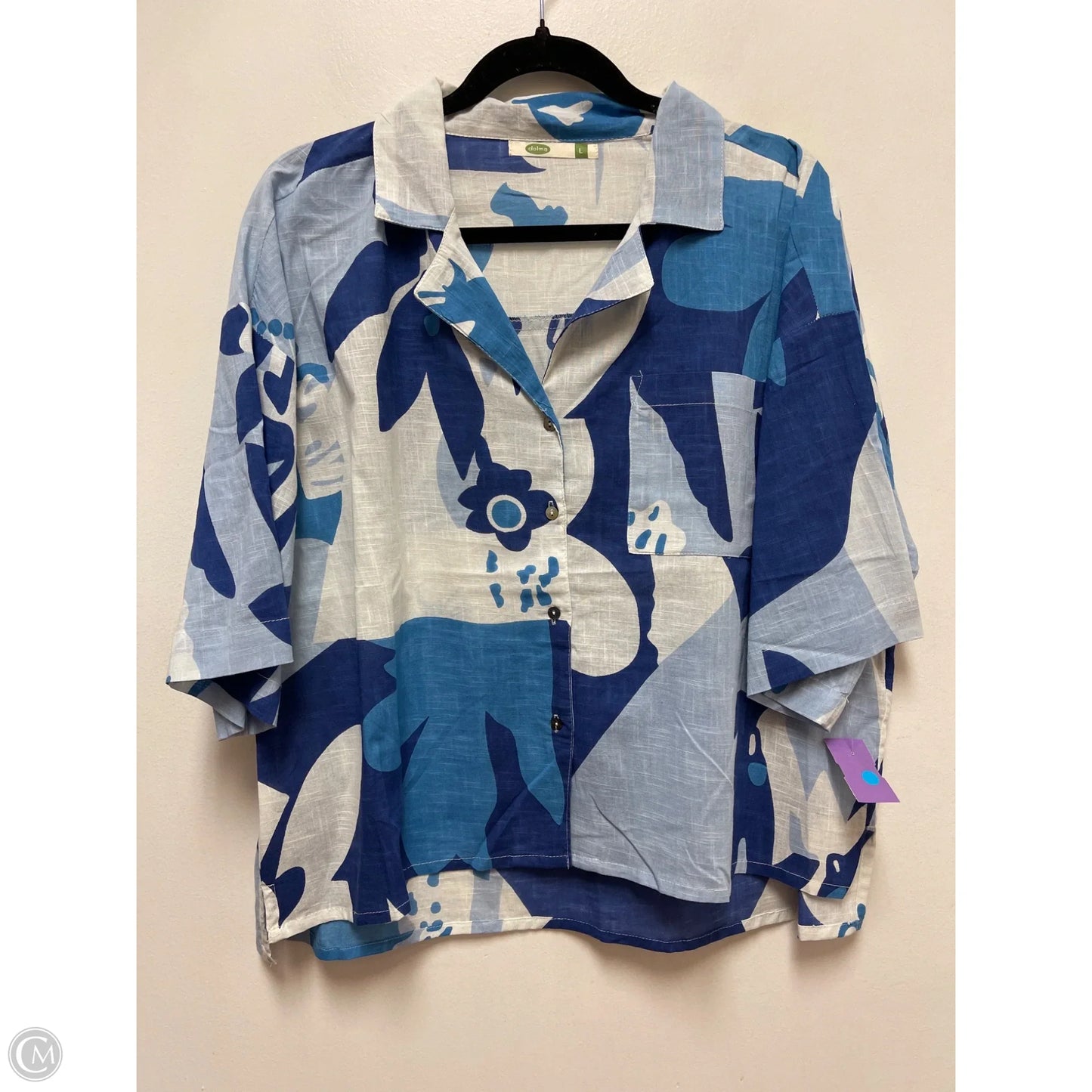 Blouse Short Sleeve By Clothes Mentor In Blue, Size: L