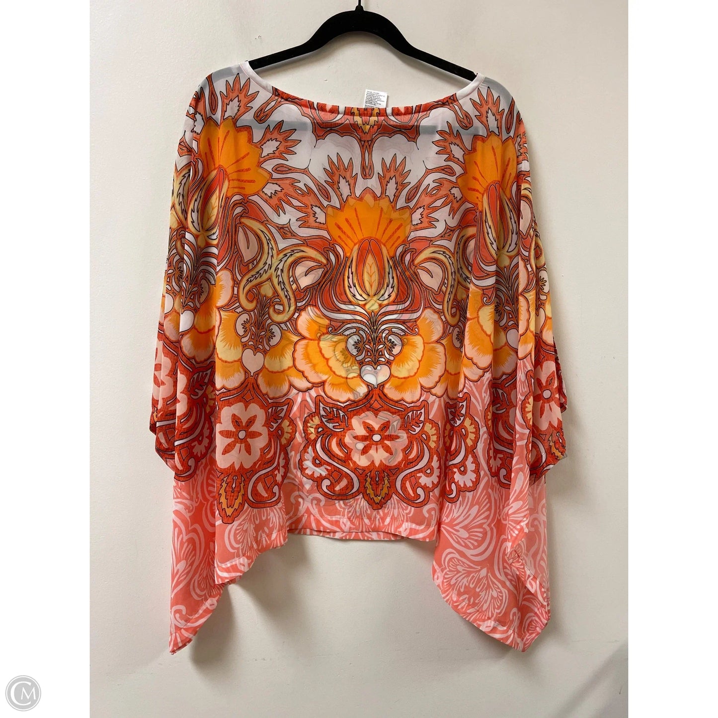Top Short Sleeve By Chicos In Orange & White, Size: L