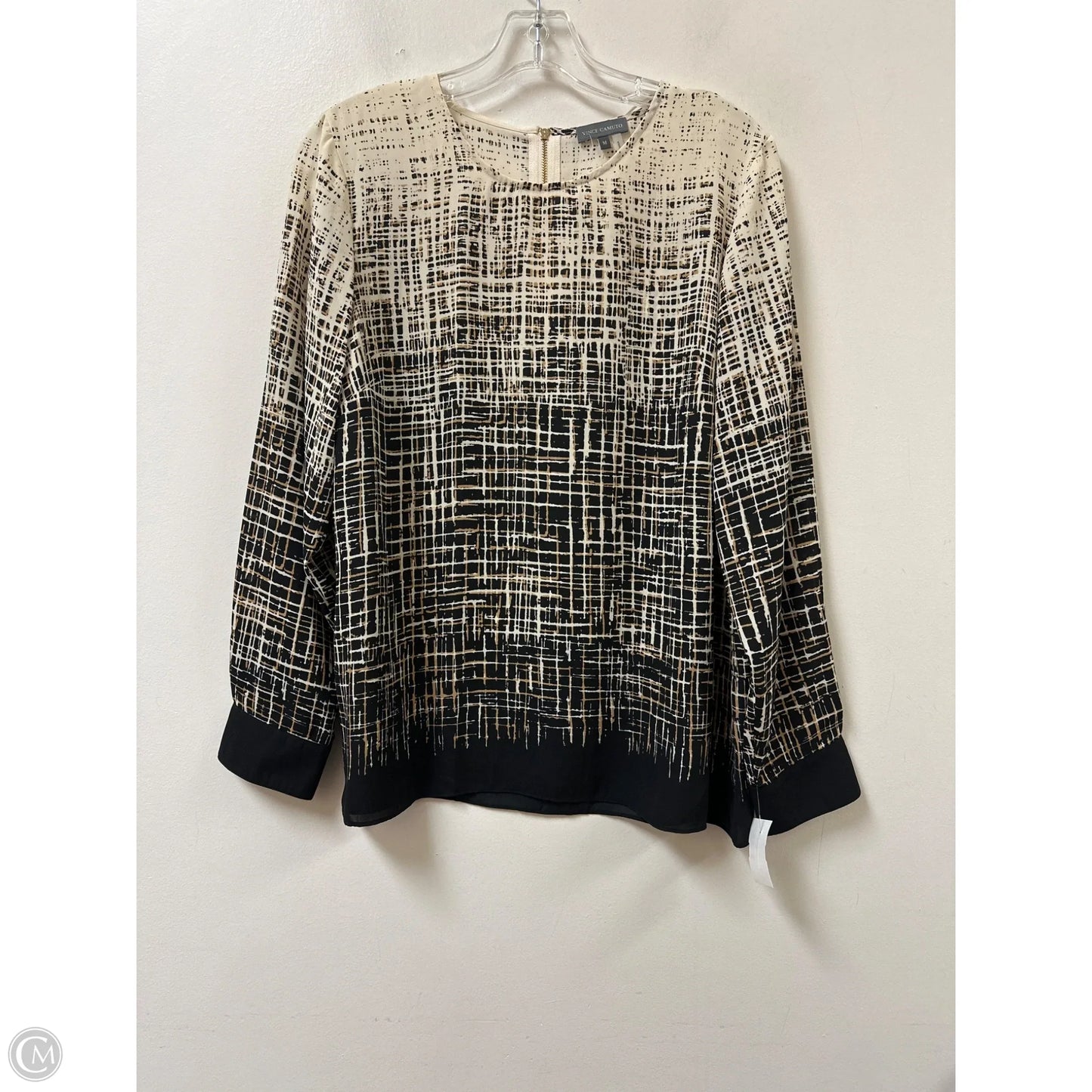 Top Long Sleeve By Vince Camuto In Black & Cream, Size: M