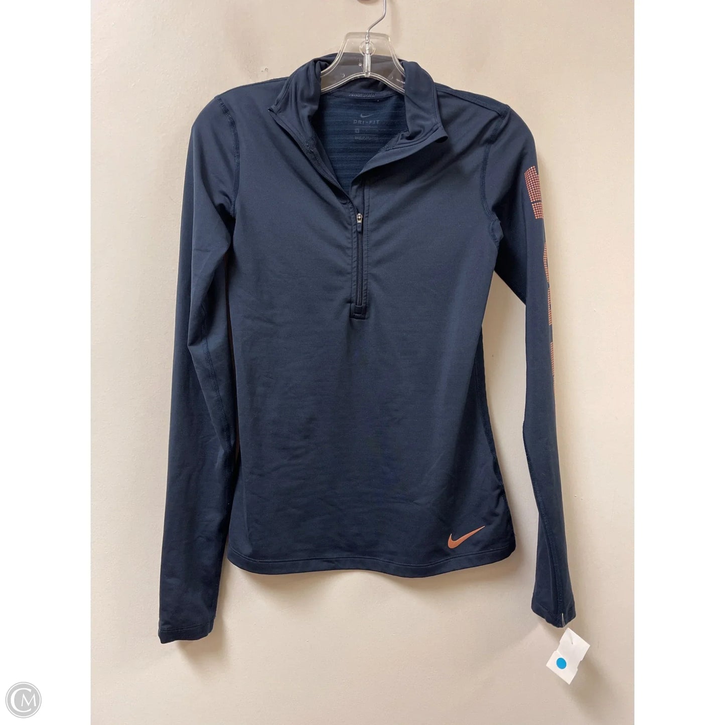 Athletic Top Long Sleeve Collar By Nike In Navy, Size: S