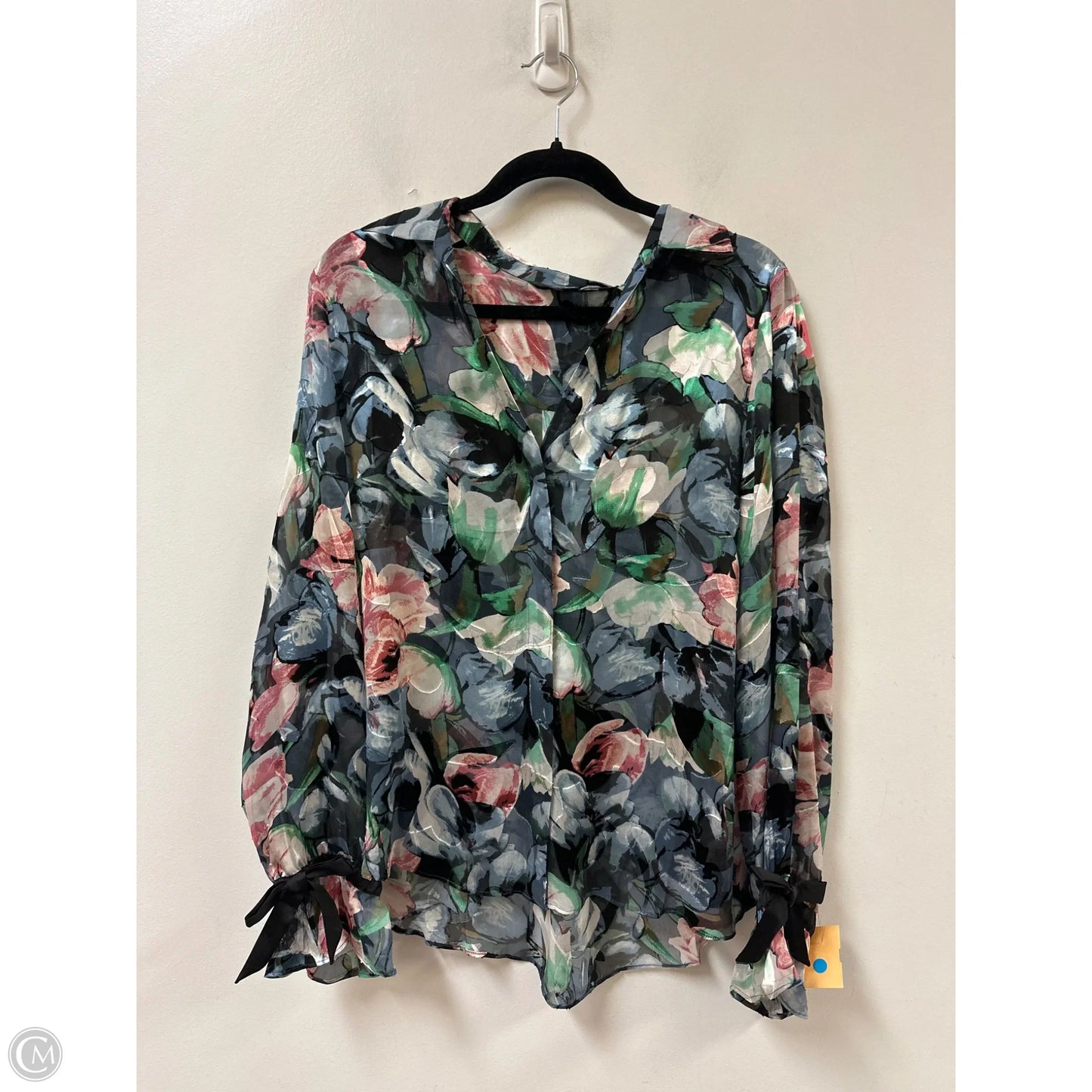 Top Long Sleeve By White House Black Market In Blue & Cream, Size: L