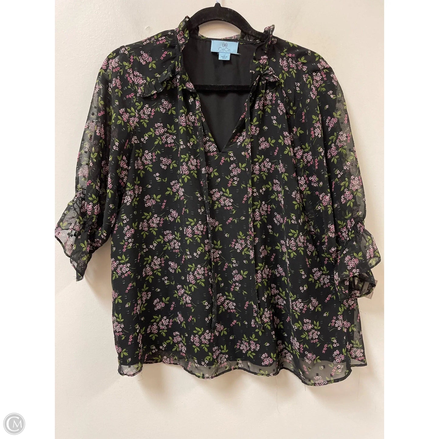 Top Short Sleeve By Cece In Black & Pink, Size: L