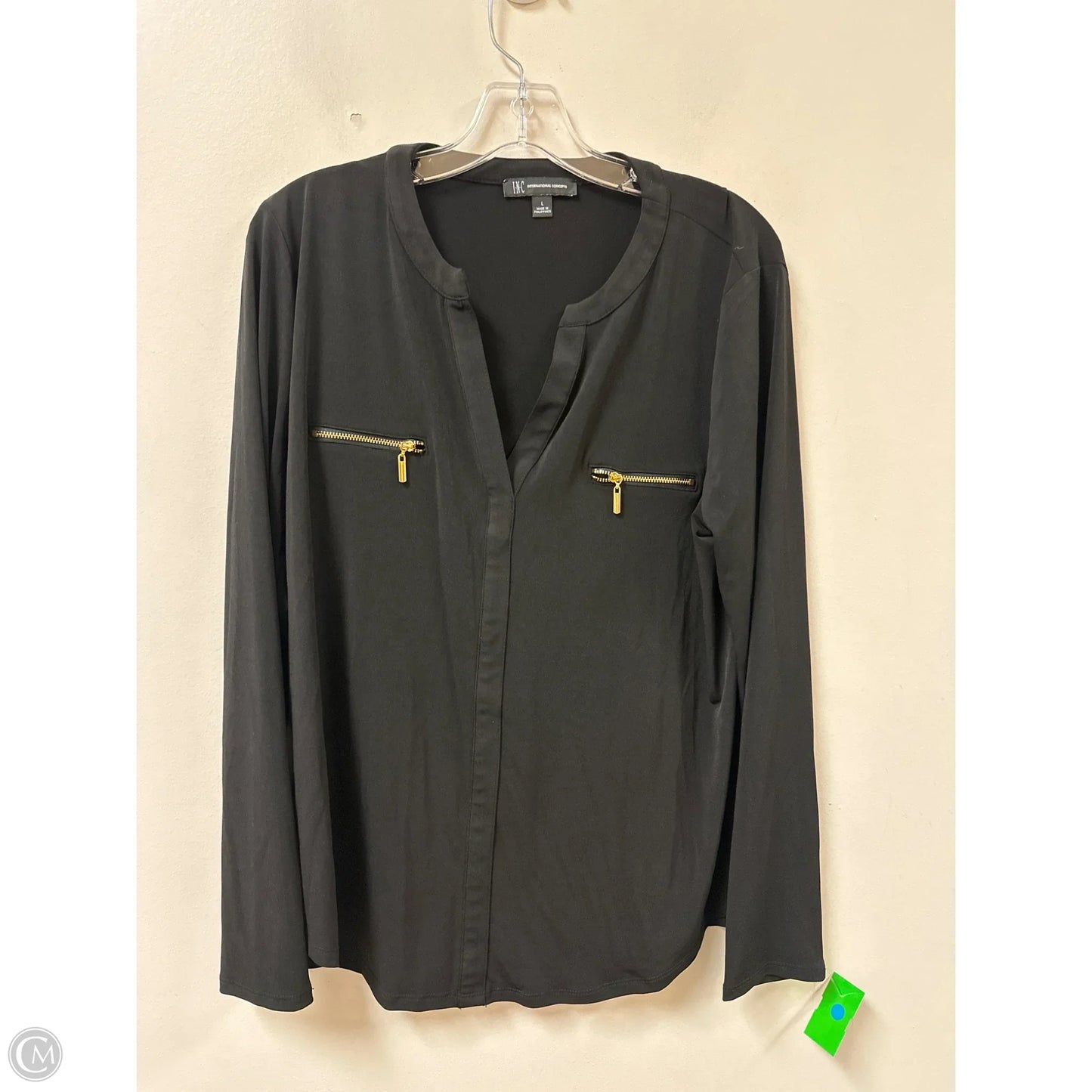 Top Long Sleeve By Inc In Black, Size: L
