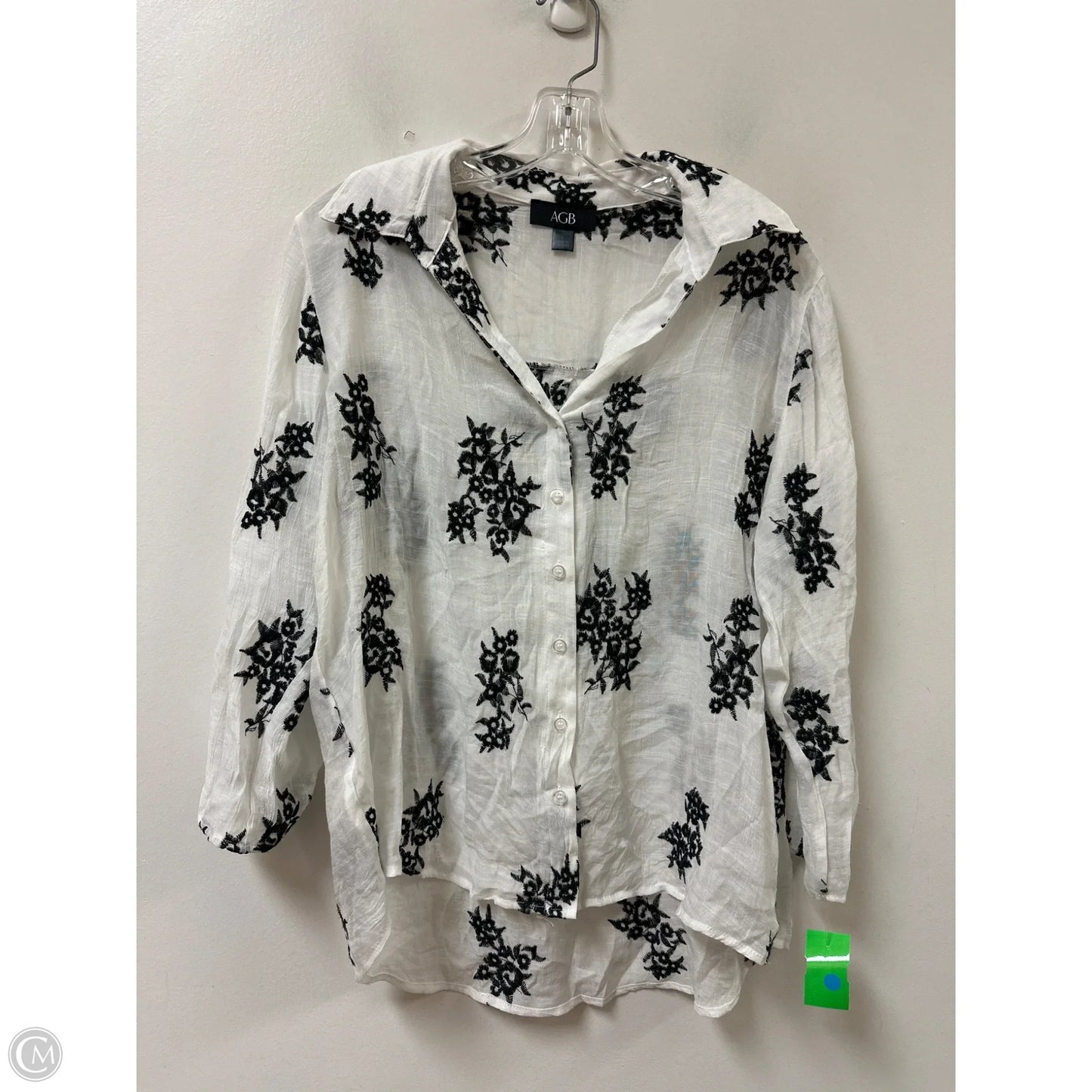 Blouse Long Sleeve By Agb In Black & White, Size: L