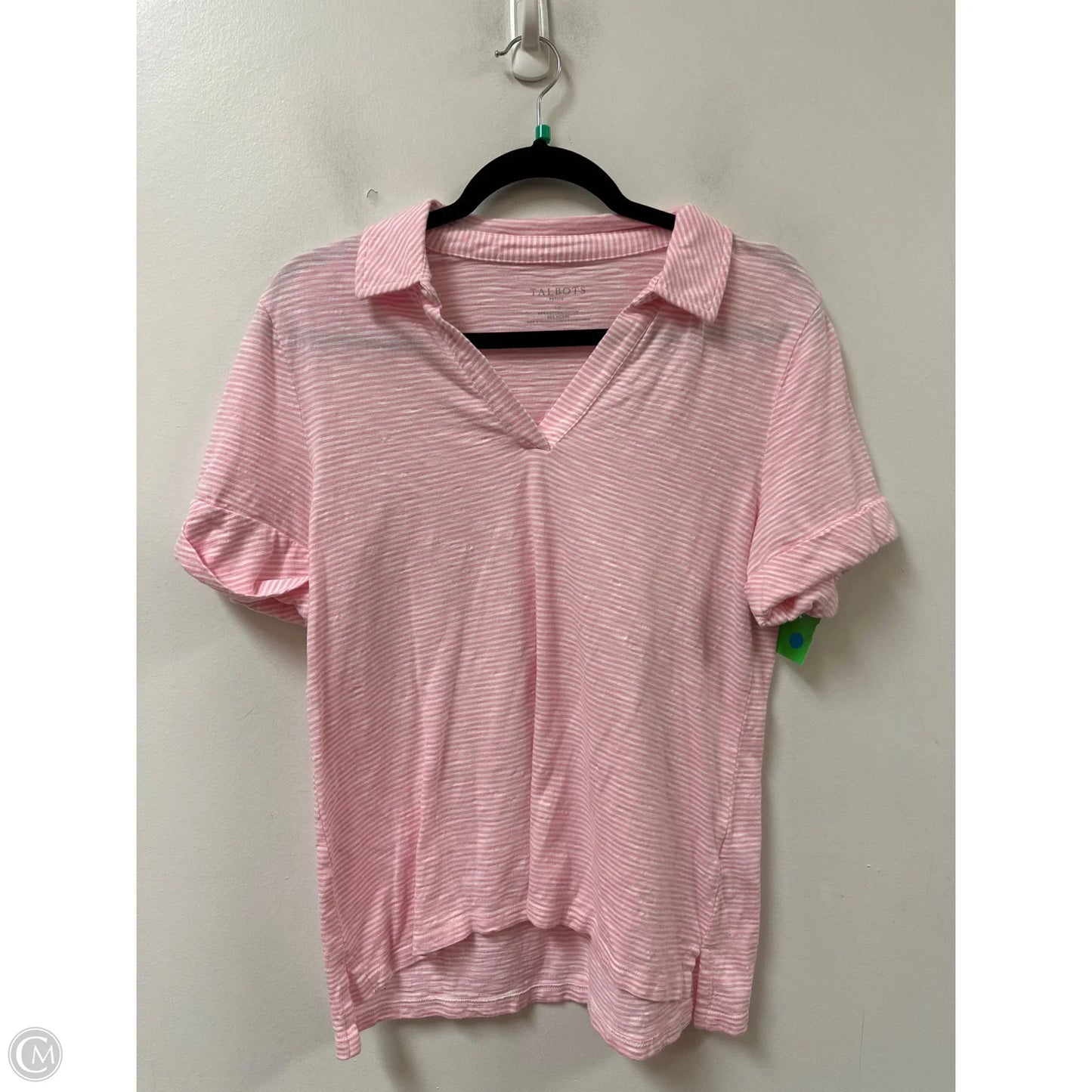 Top Short Sleeve By Talbots In Pink & White, Size: Lp