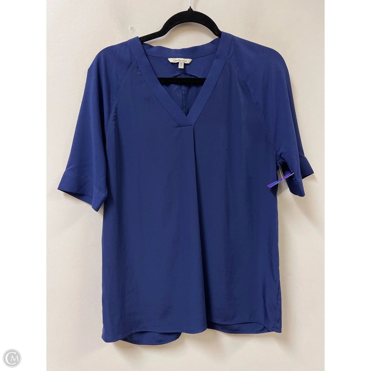 Top Short Sleeve By Calvin Klein In Navy, Size: M