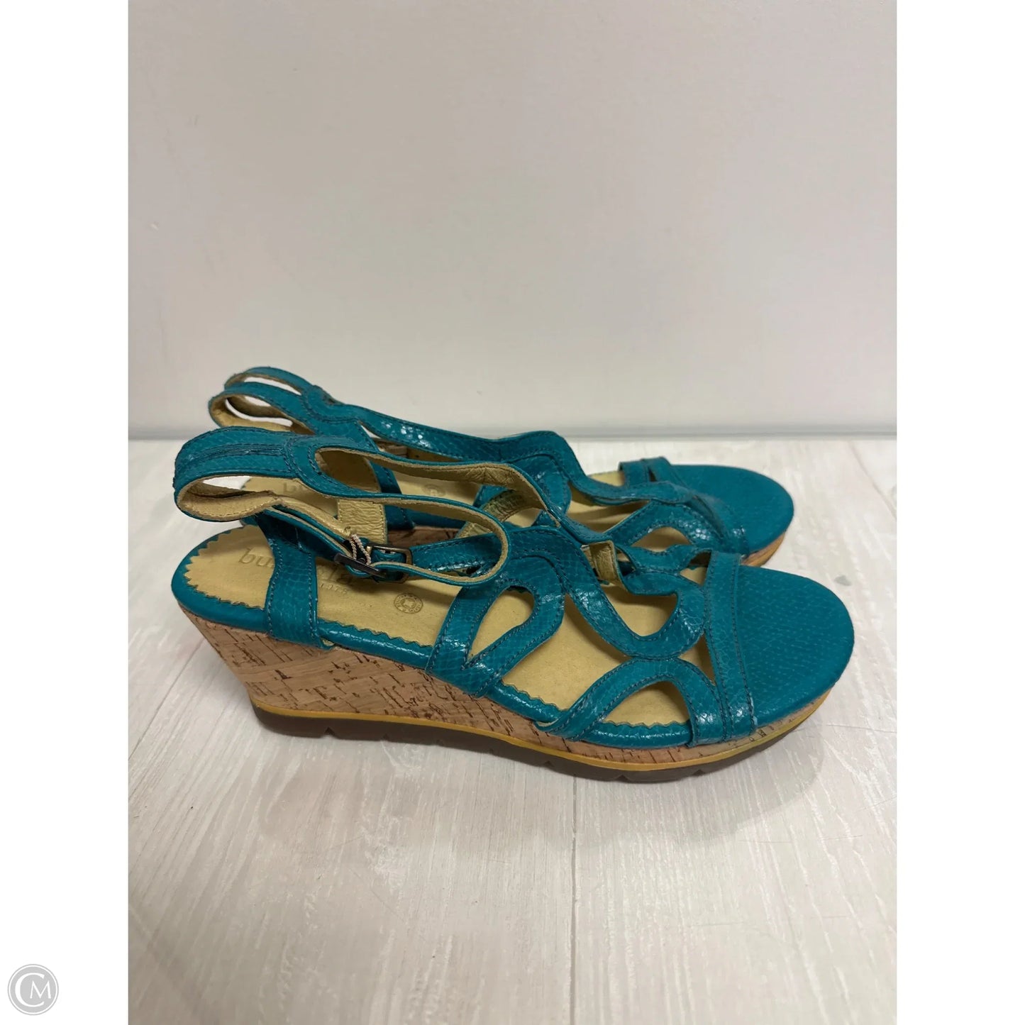 Sandals Heels Wedge By Bussola In Teal, Size: 9.5
