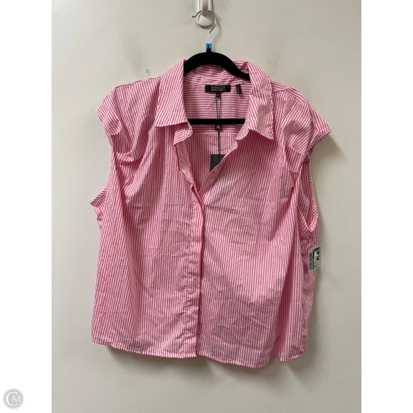 Blouse Short Sleeve By Badgley Mischka In Pink & White, Size: Xl