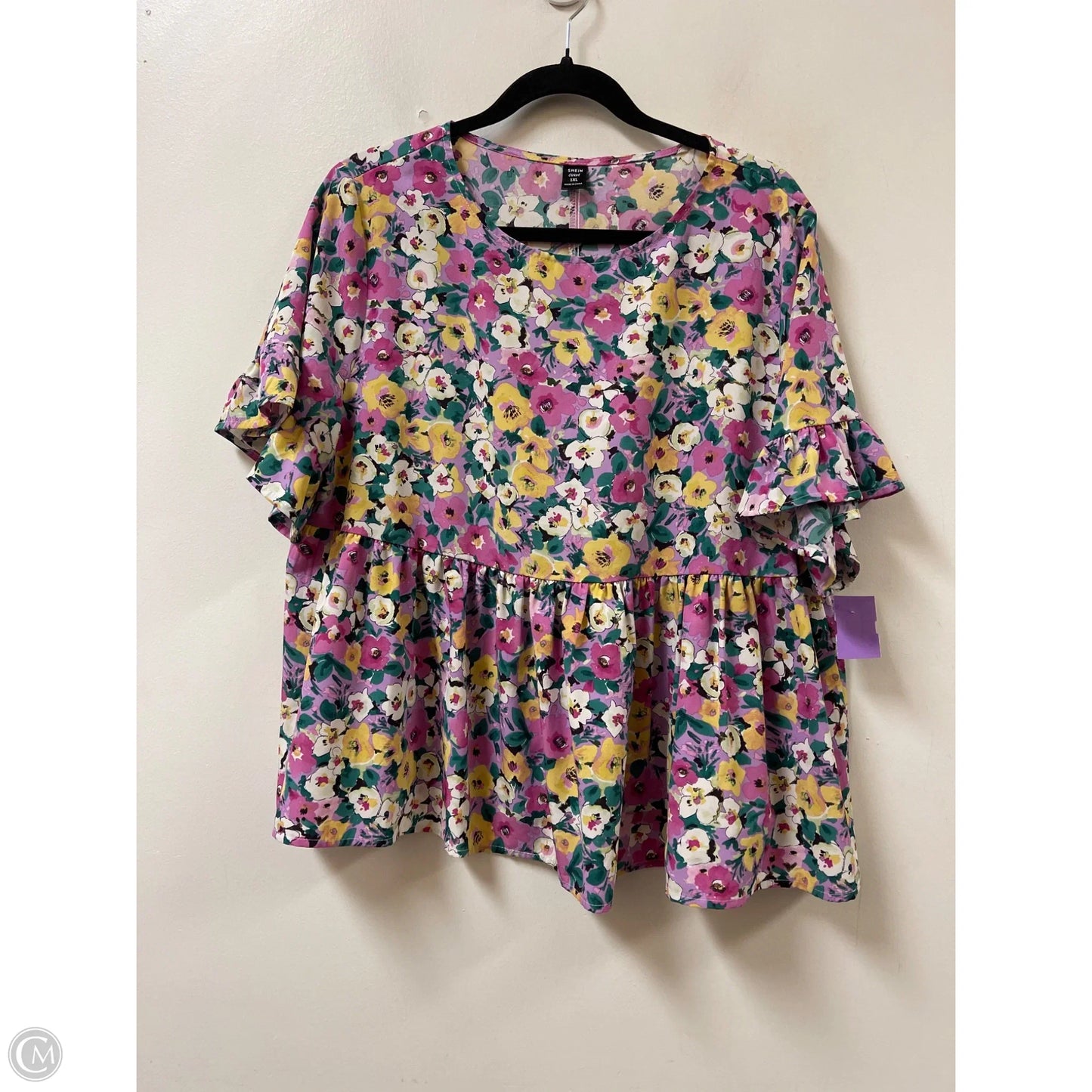 Top Short Sleeve By Shein In Floral Print, Size: 1x