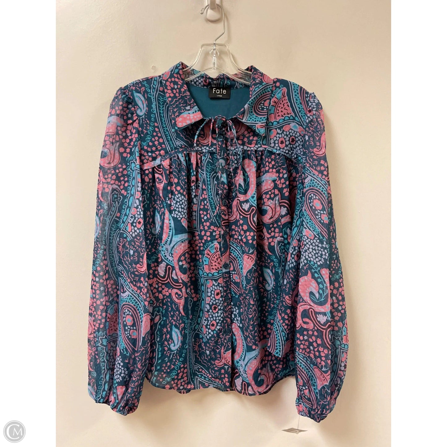 Top Long Sleeve By Fate In Teal, Size: L