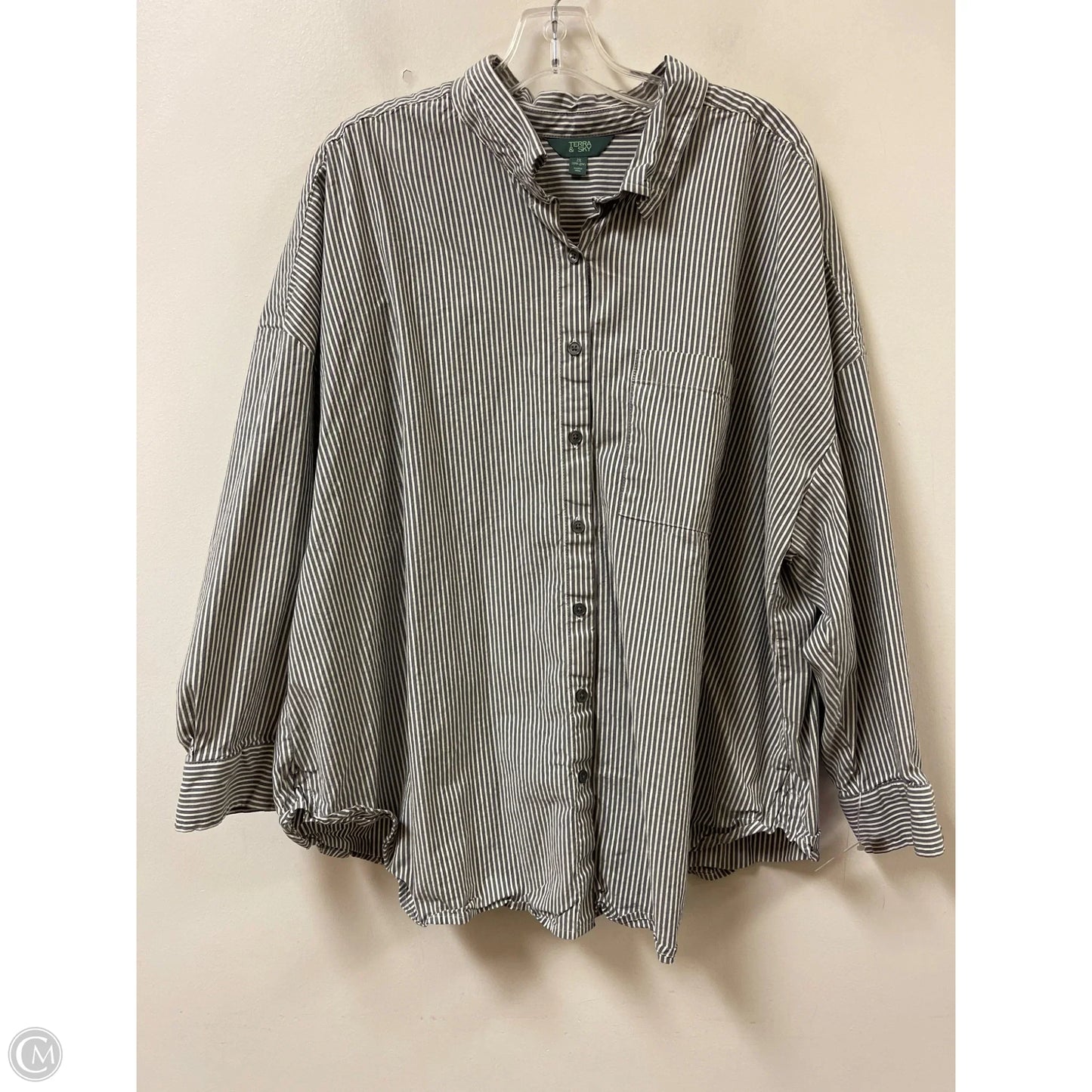 Blouse Long Sleeve By Terra & Sky In Grey & White, Size: 2x