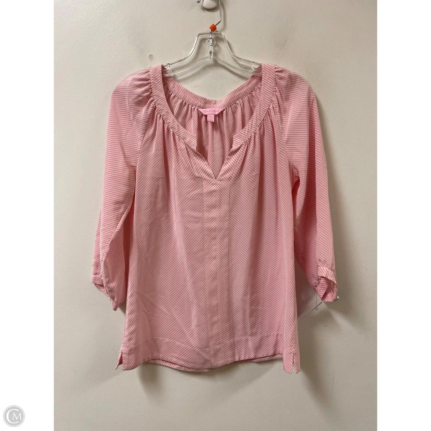 Top Long Sleeve Designer By Lilly Pulitzer In Pink & White, Size: S