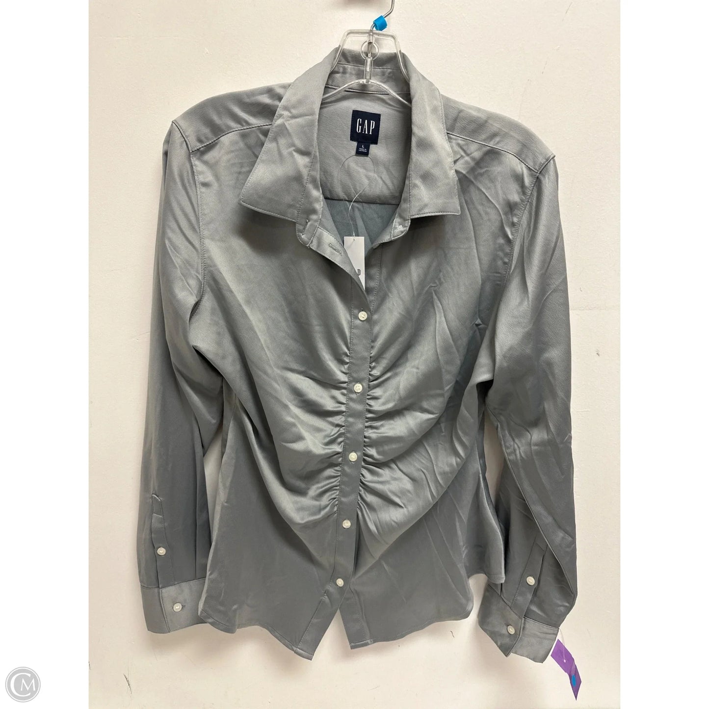 Blouse Long Sleeve By Gap In Grey, Size: L