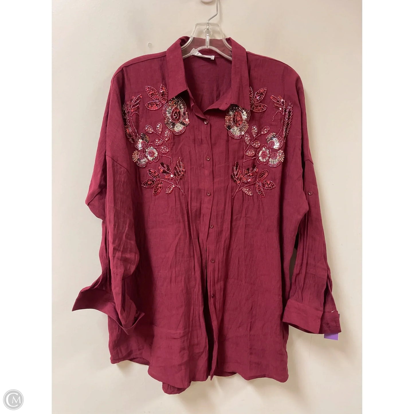 Blouse Long Sleeve By Clothes Mentor In Red, Size: L