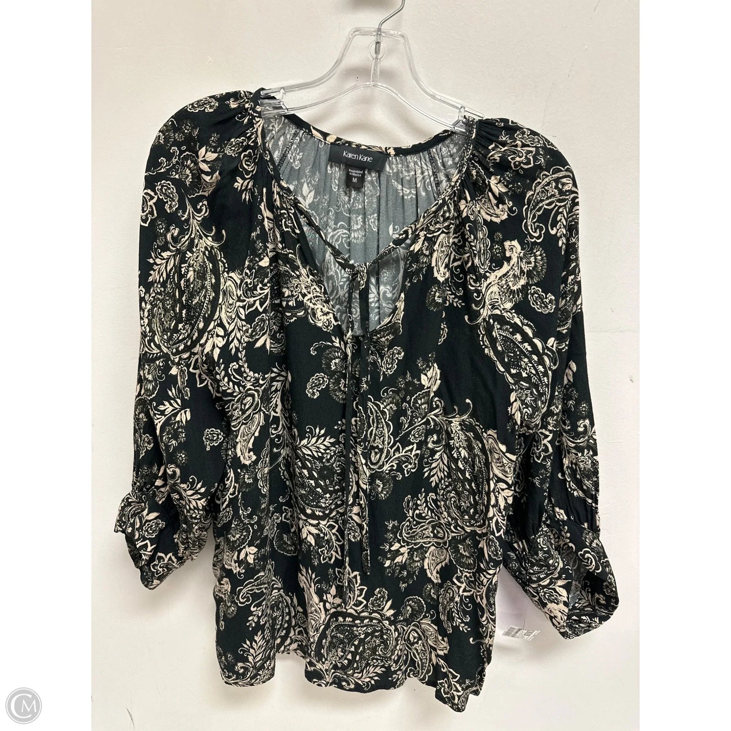 Top Long Sleeve By Karen Kane In Black & Cream, Size: M