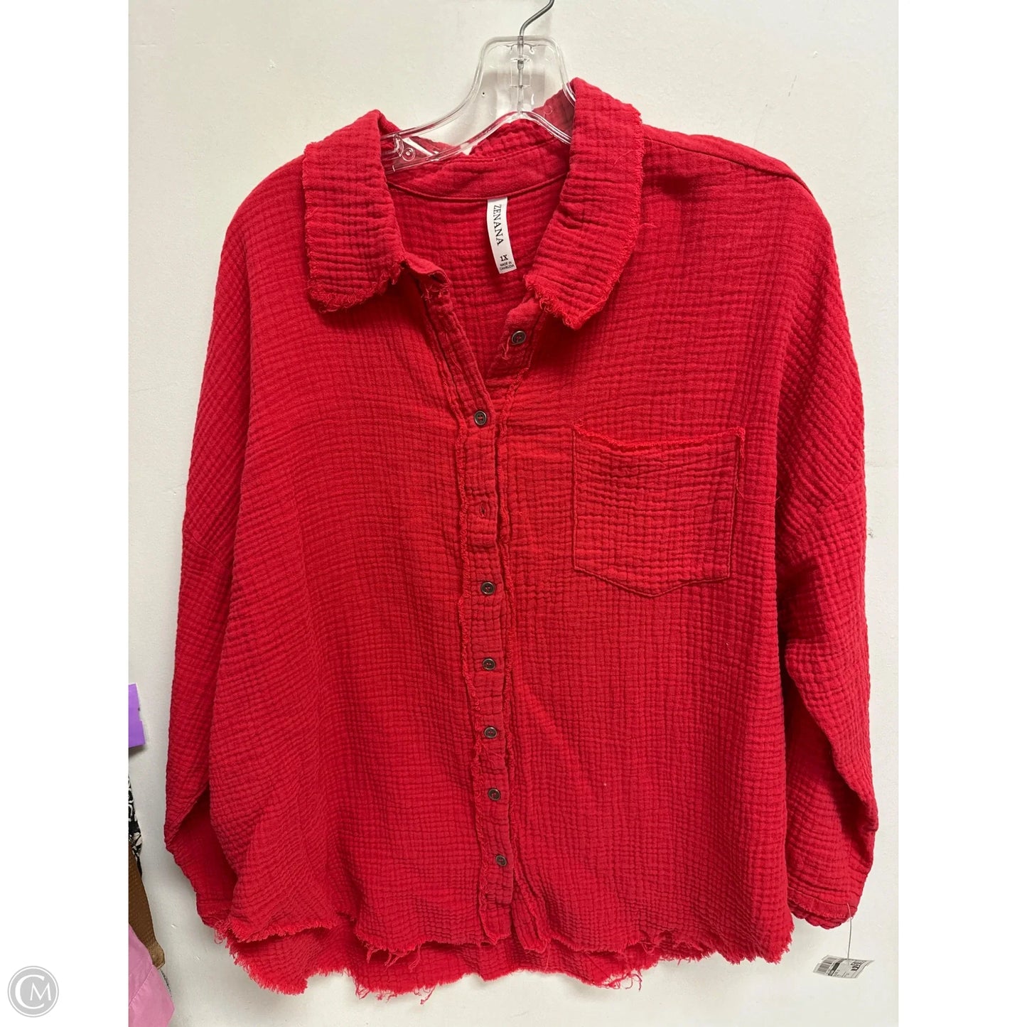 Blouse Long Sleeve By Zenana In Red, Size: 1x