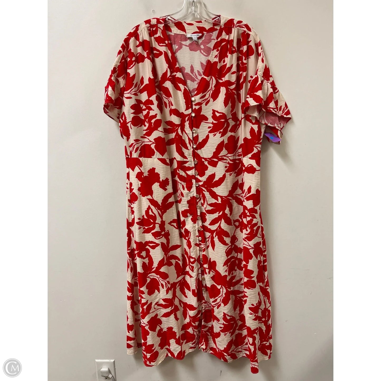 Dress Casual Maxi By Chicos In Cream & Red, Size: Xl