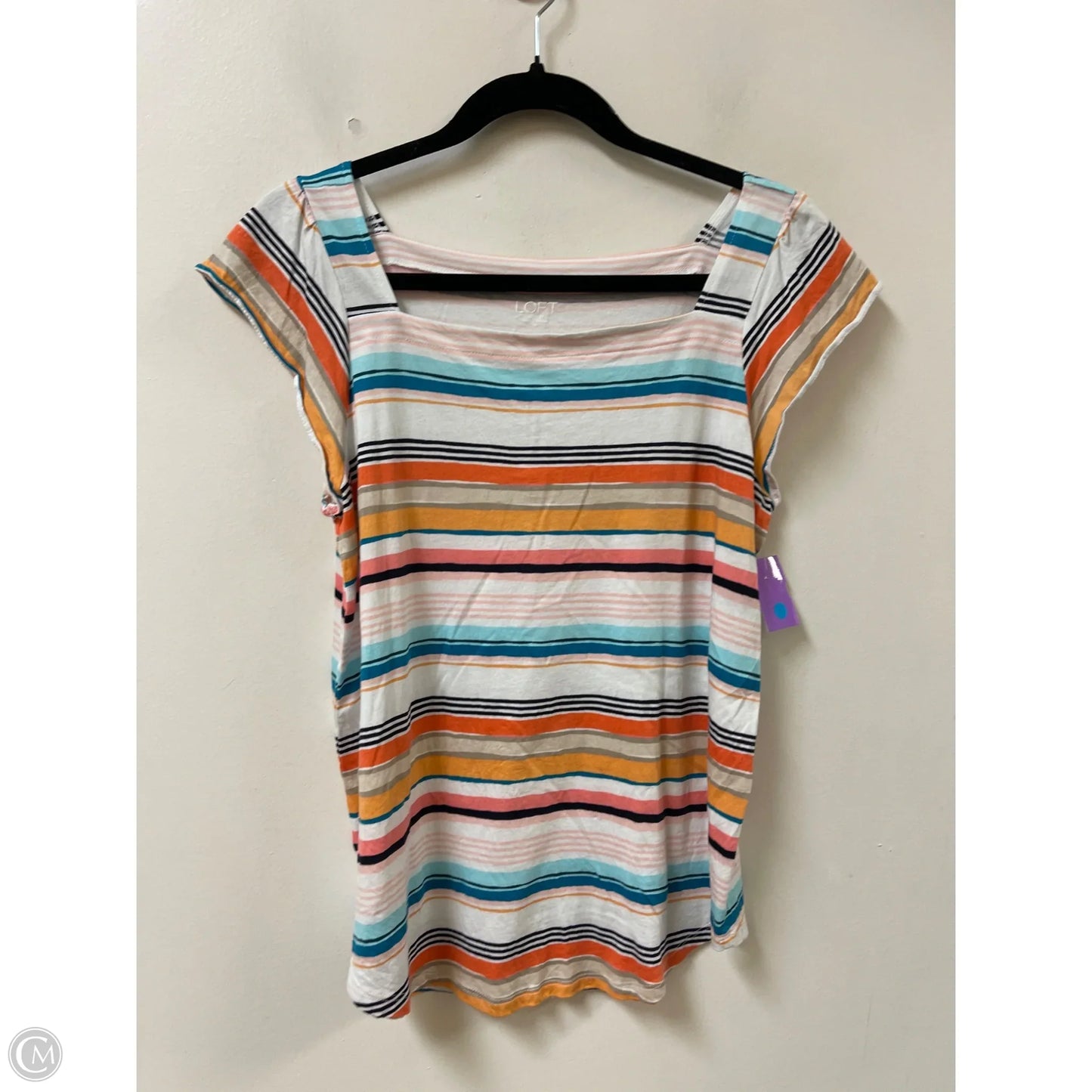 Top Short Sleeve By Loft In Striped Pattern, Size: M