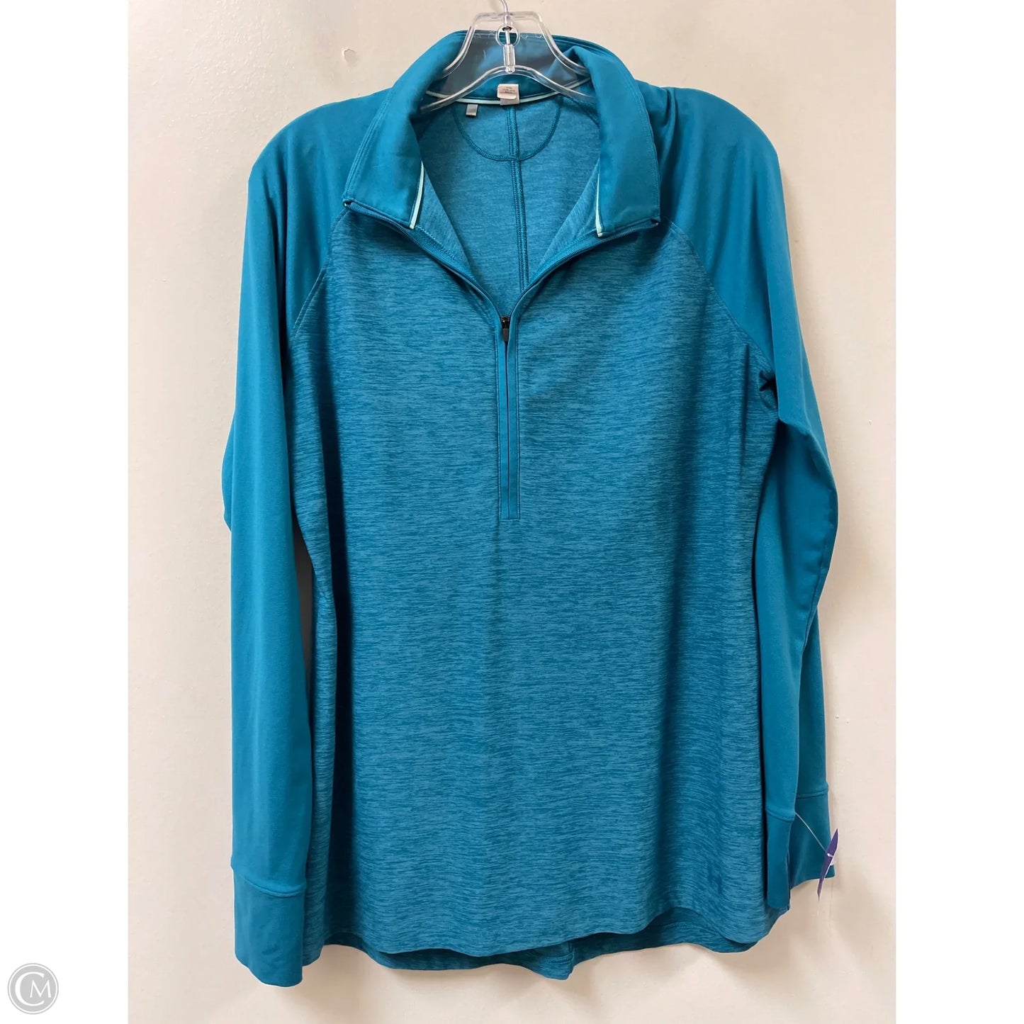 Athletic Top Long Sleeve Collar By Under Armour In Teal, Size: L