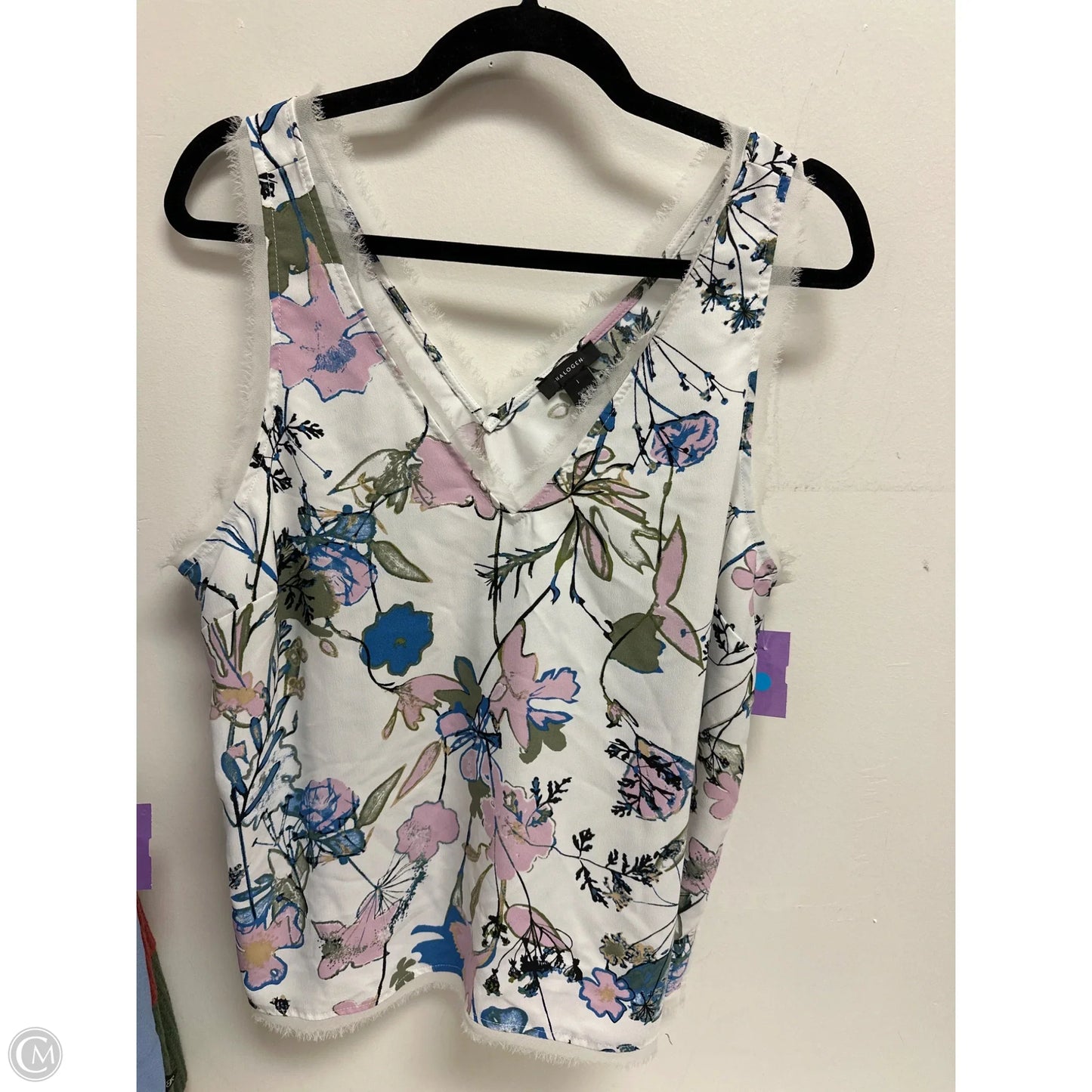 Top Sleeveless By Halogen In Blue & White, Size: L
