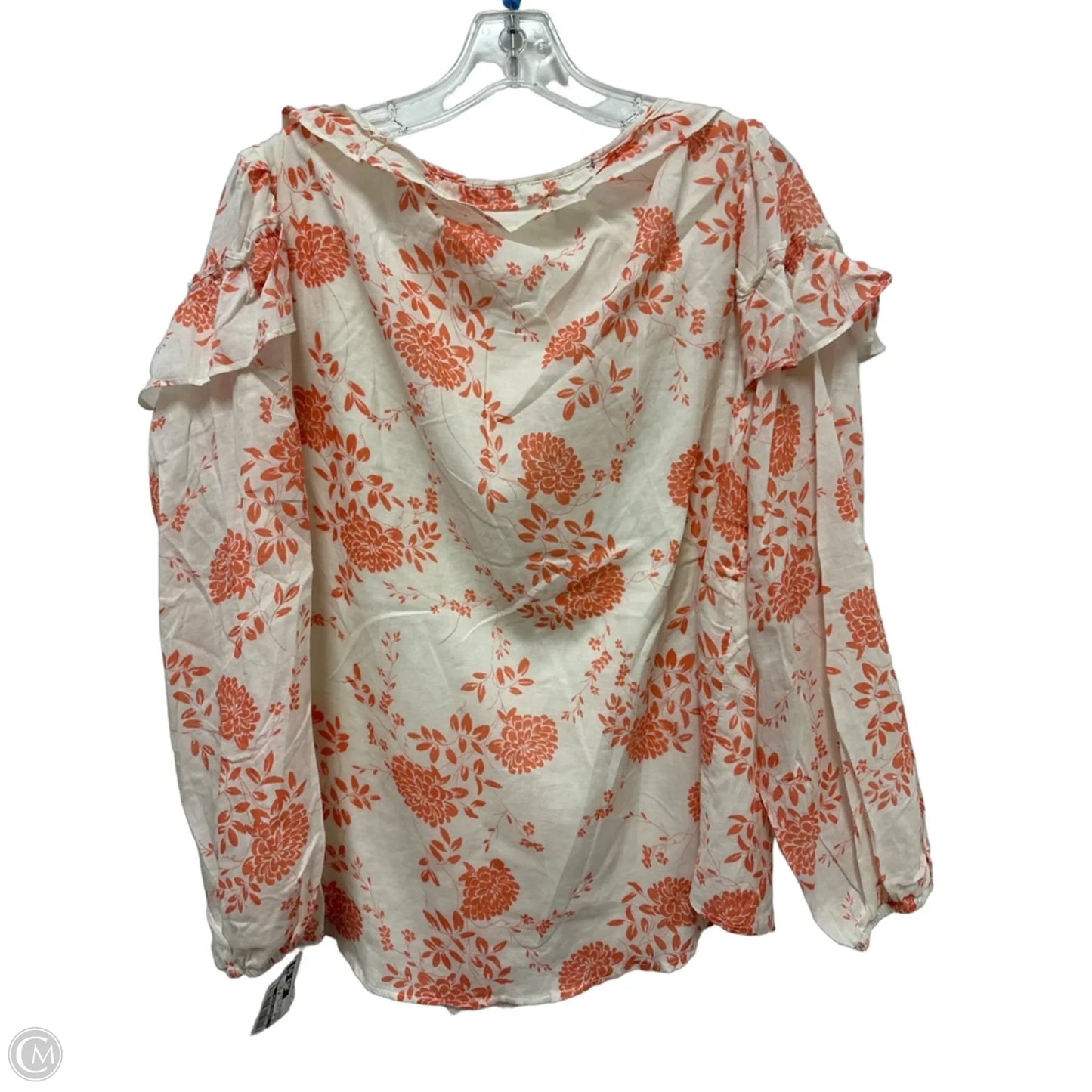 Top Long Sleeve By Clothes Mentor In Orange & White, Size: L