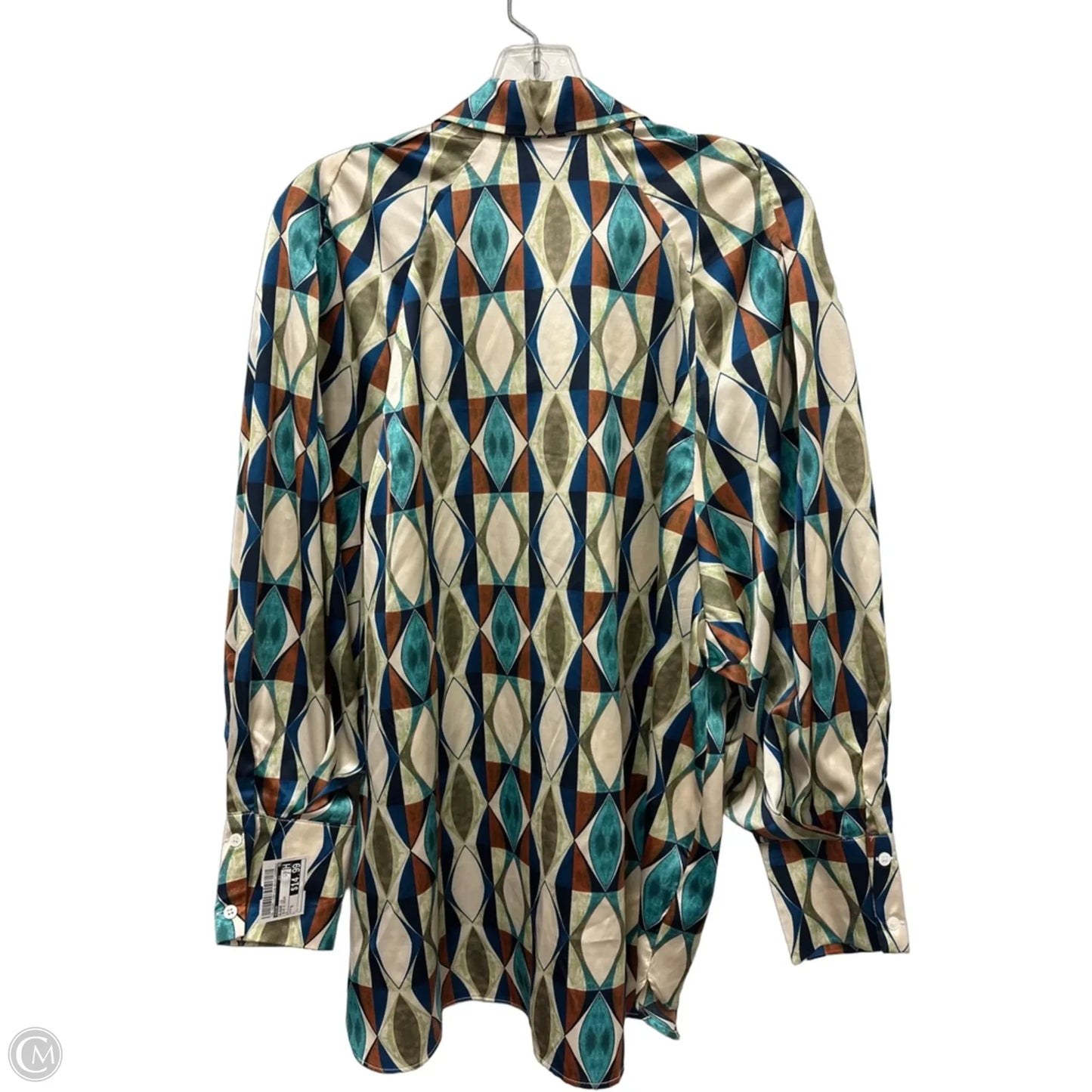 Blouse Long Sleeve By Gigio In Blue & Cream, Size: S