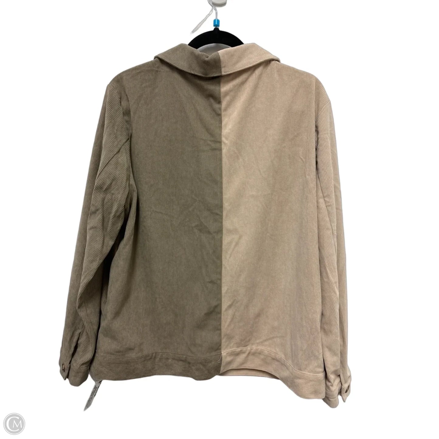 Jacket Shirt By Andree By Unit In Cream & Green, Size: L