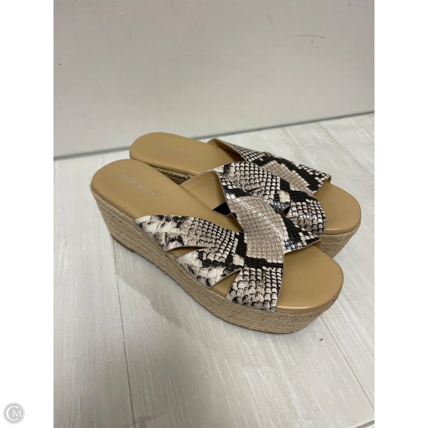 Sandals Heels Wedge By Nine West In Snakeskin Print, Size: 7.5