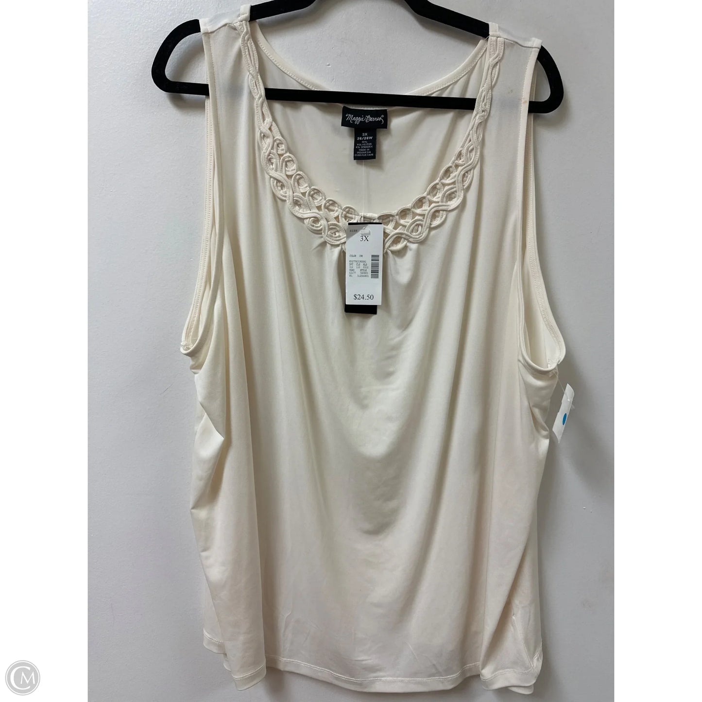 Top Sleeveless By Maggie Barnes In Cream, Size: 3x
