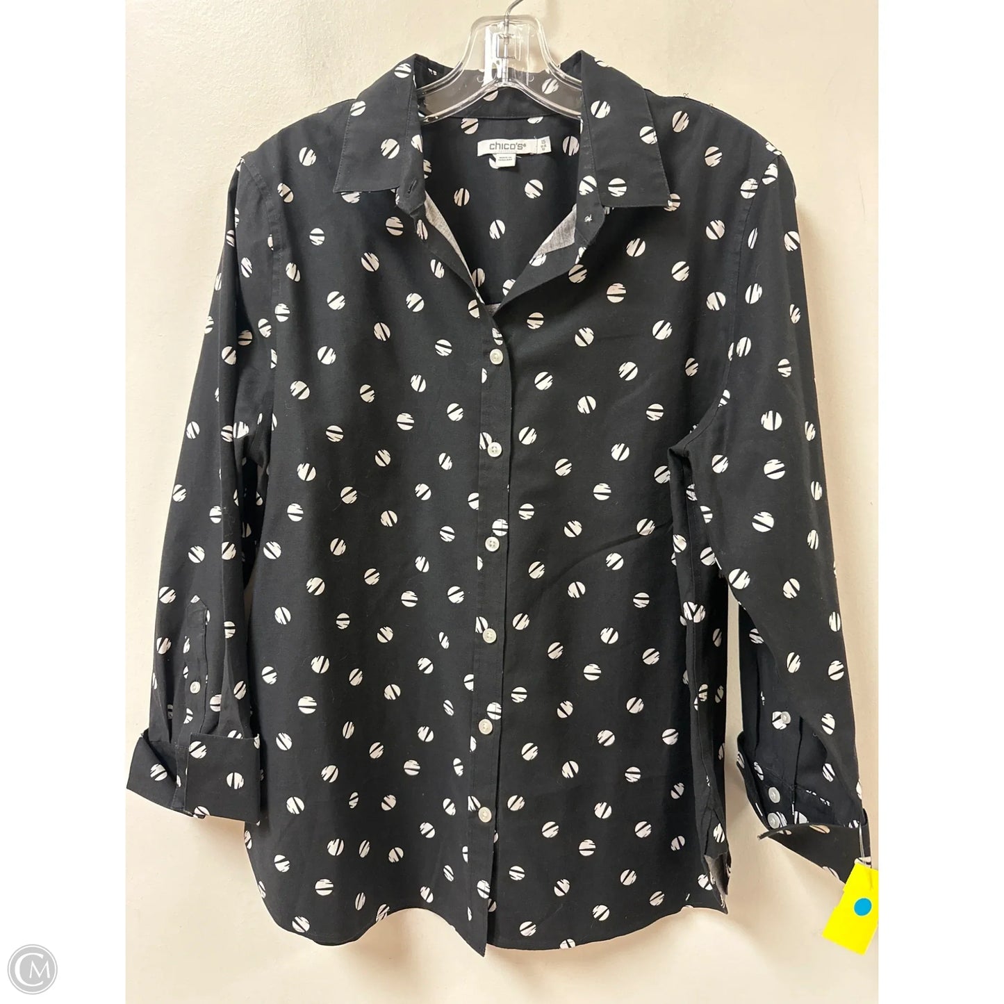 Blouse Long Sleeve By Chicos In Black & White, Size: M