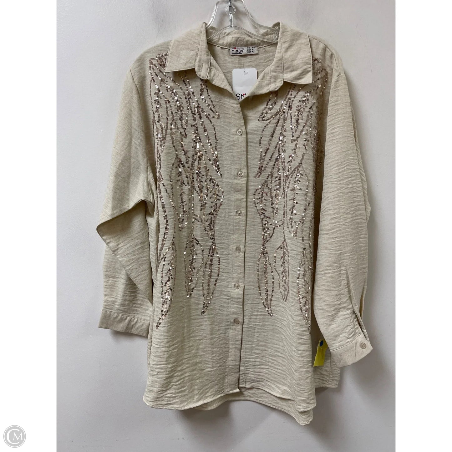 Blouse Long Sleeve By Clothes Mentor In Cream, Size: 1x
