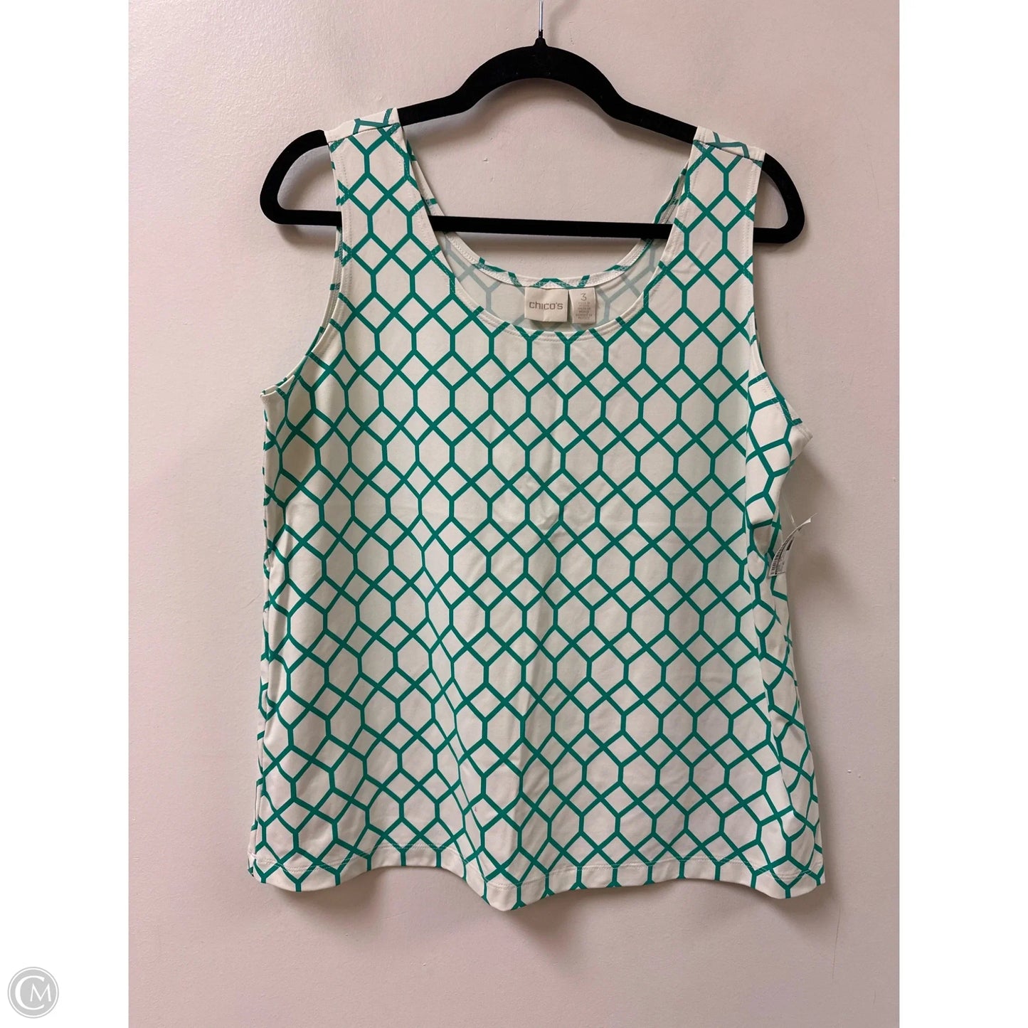 Tank Top By Chicos In Green & White, Size: Xl