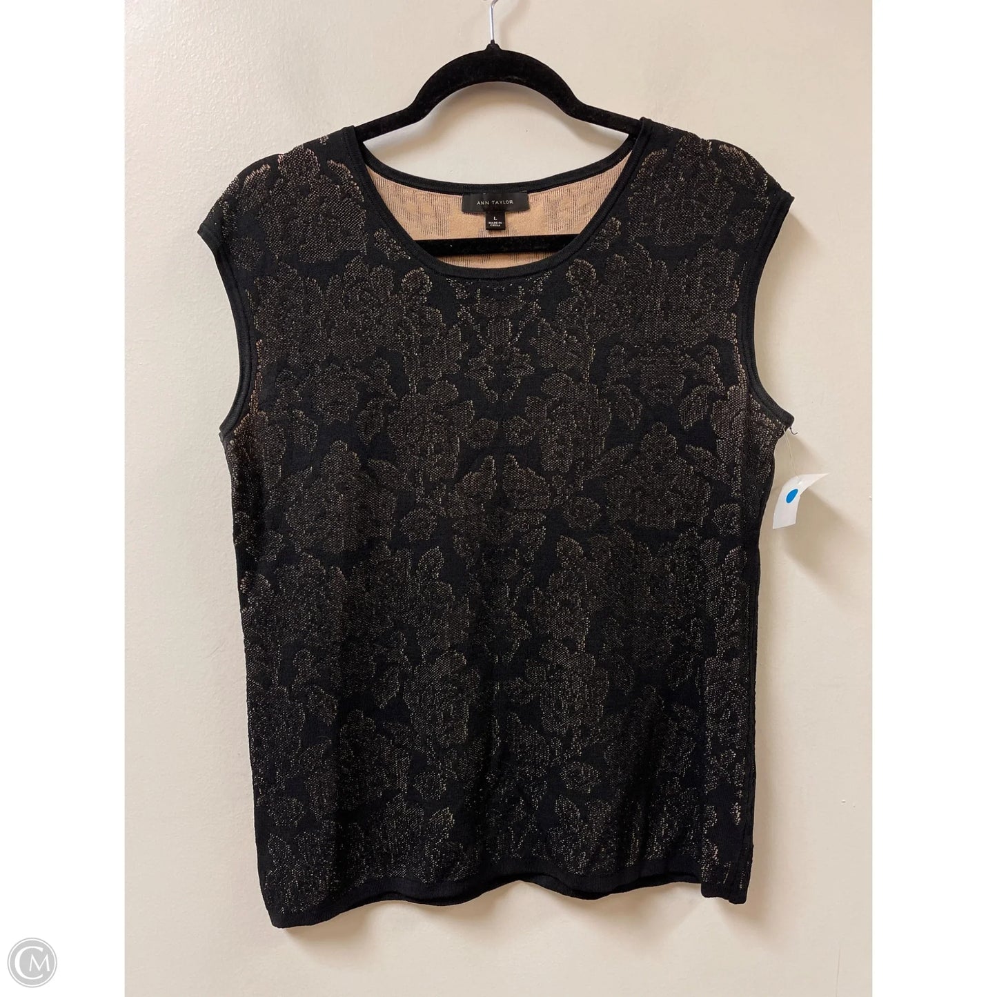 Top Sleeveless By Ann Taylor In Black & Cream, Size: L