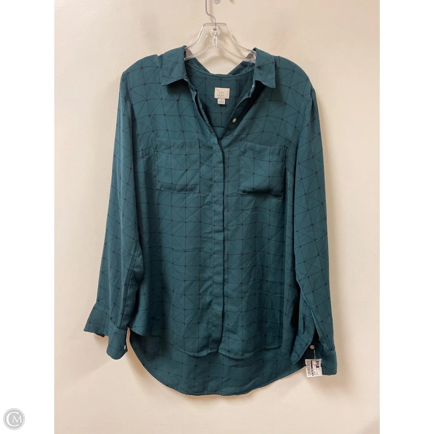 Blouse Long Sleeve By A New Day In Green, Size: L