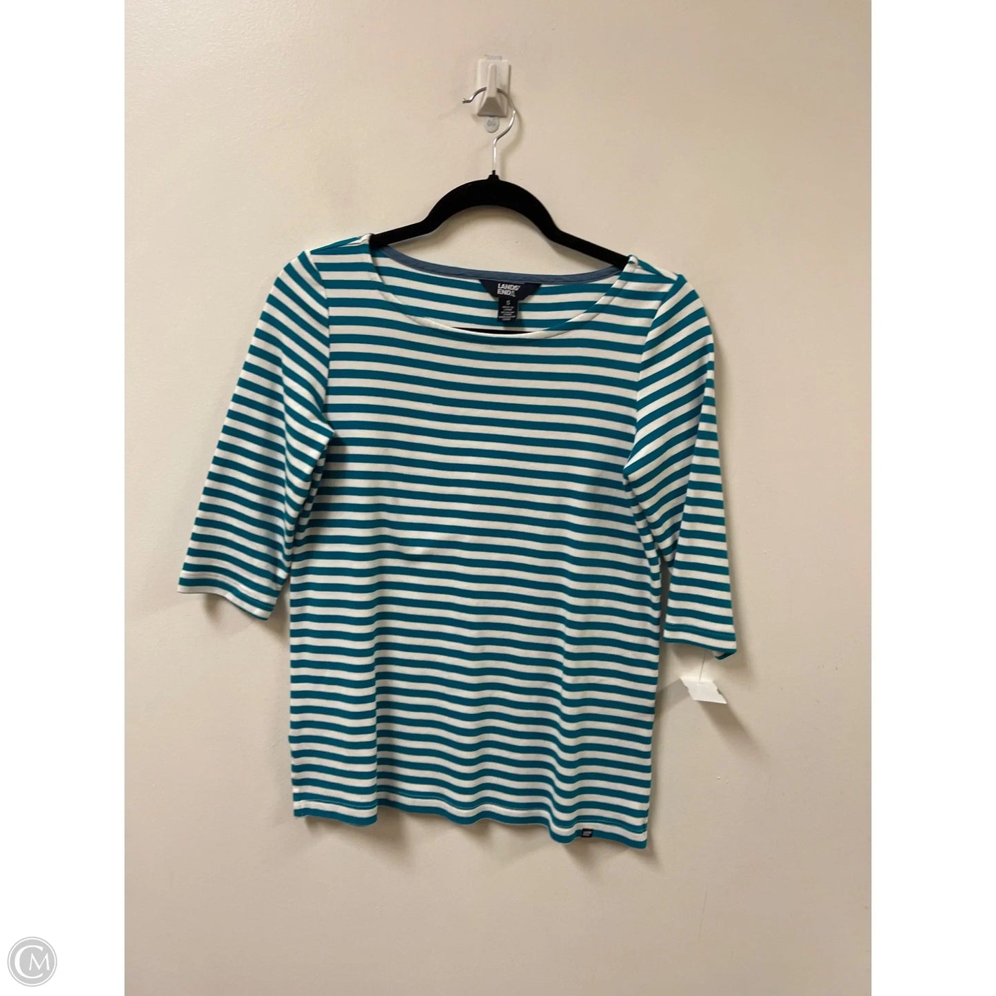 Top Long Sleeve By Lands End In Blue & White, Size: S