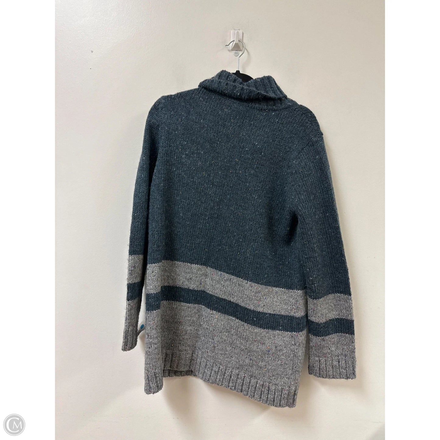 Sweater Cardigan By Talbots In Blue & Grey, Size: L
