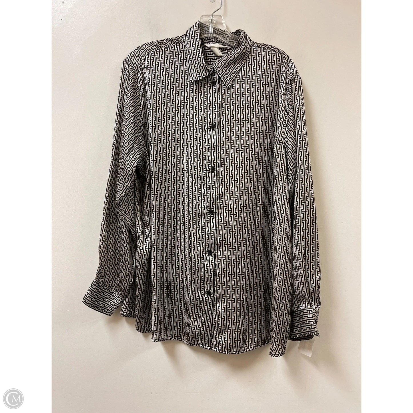 Blouse Long Sleeve By H&m In Black & Cream, Size: L