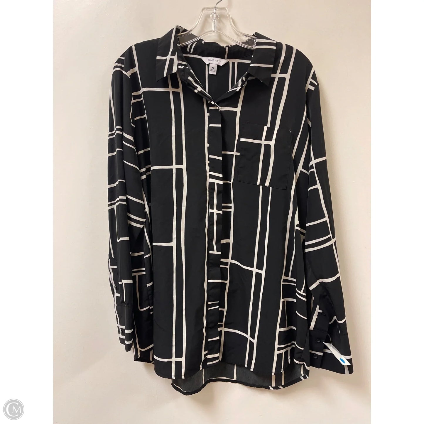 Blouse Long Sleeve By Nine West In Black & White, Size: Xl