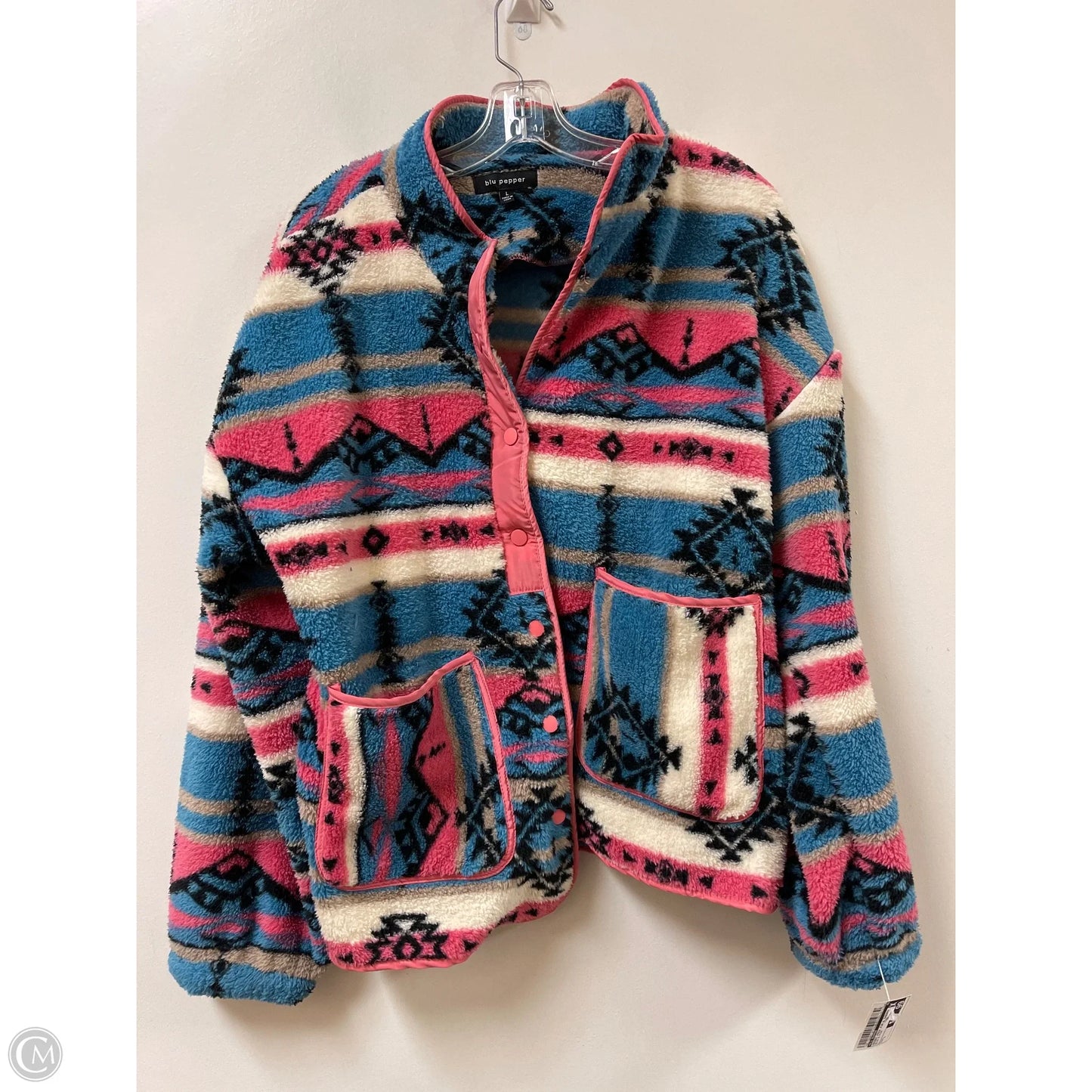 Jacket Faux Fur & Sherpa By Blu Pepper In Blue & Pink, Size: L