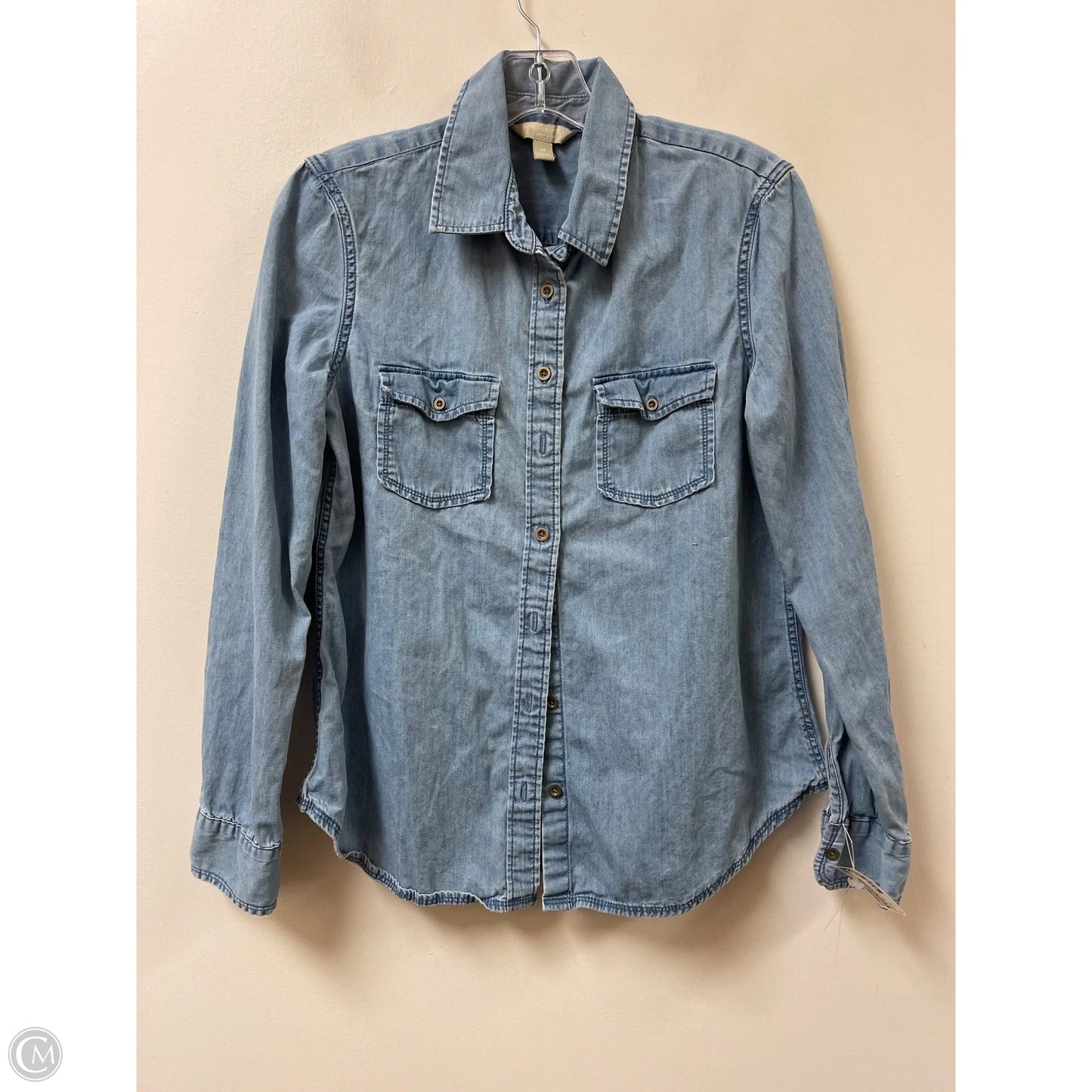 Blouse Long Sleeve By Banana Republic In Blue Denim, Size: M