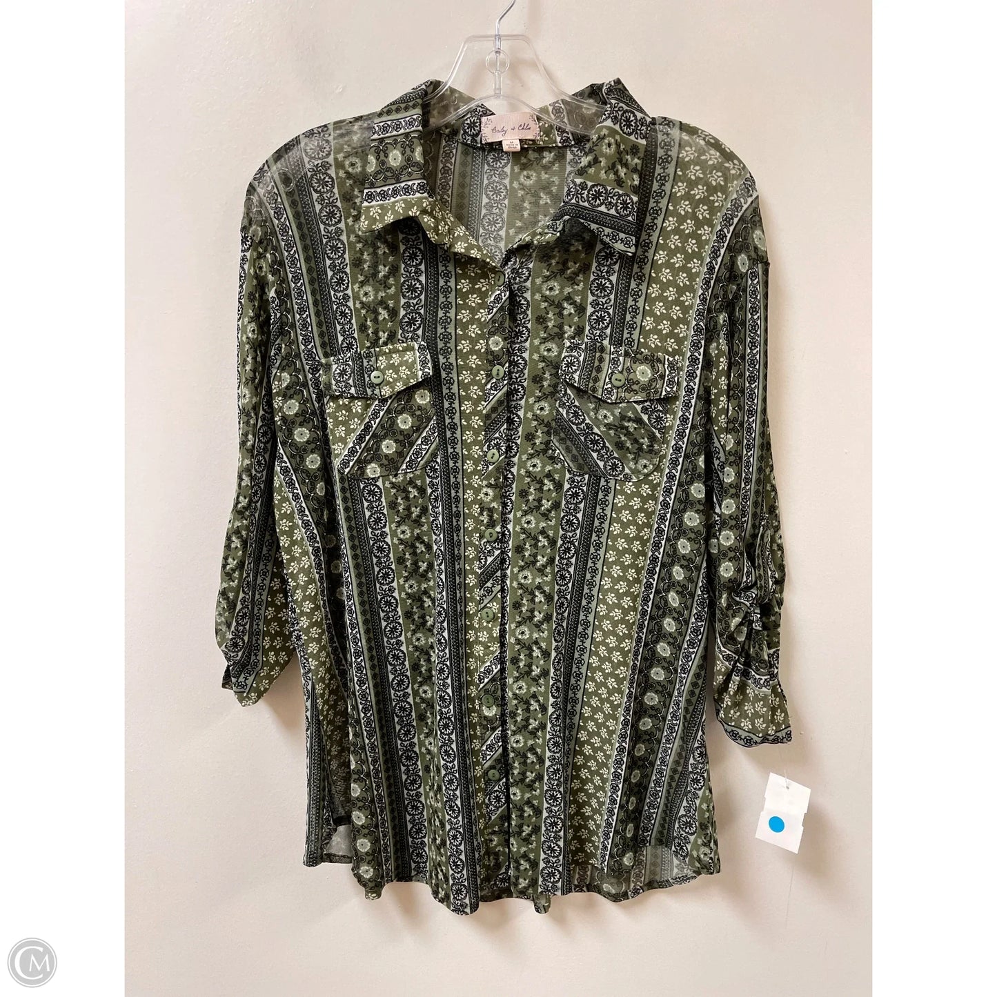 Blouse Long Sleeve By Clothes Mentor In Green, Size: M