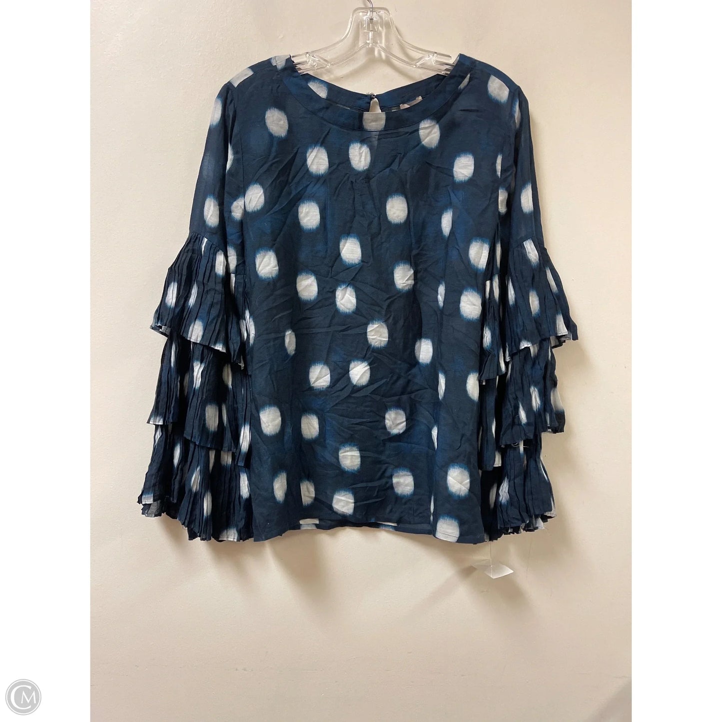 Top Long Sleeve By Chicos In Blue & White, Size: L