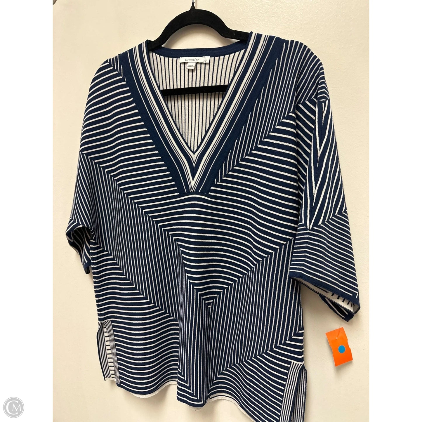 Top Short Sleeve By Chicos In Blue & White, Size: M